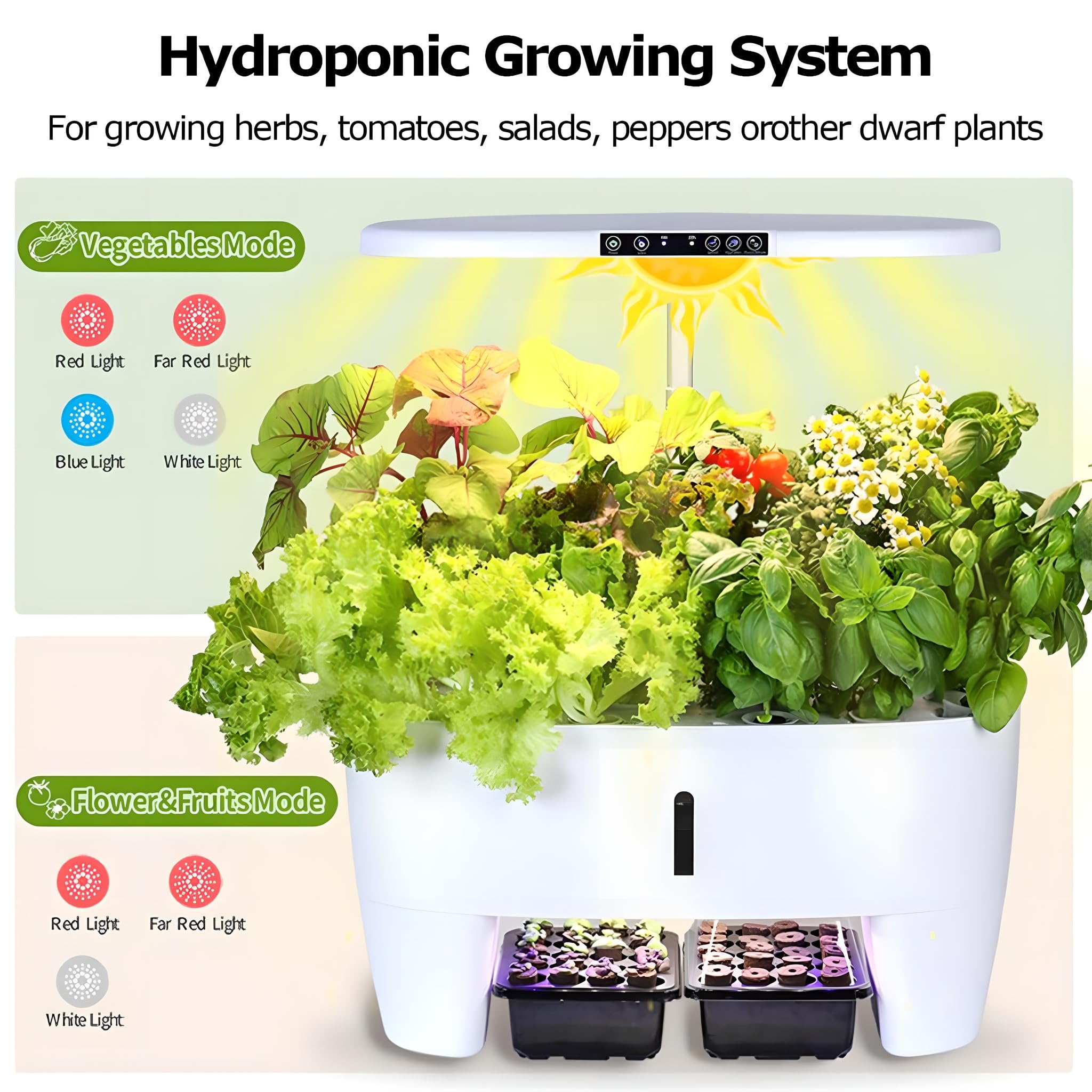 Máquina de Plantación Hidropónica, Sistema de Jardín Aeropónico Tower Garden de 16 Cápsulas, Maceta para Jardín de Hierbas Aromáticas de Interior con Luz Led de Cultivo para Jardinería Doméstica En