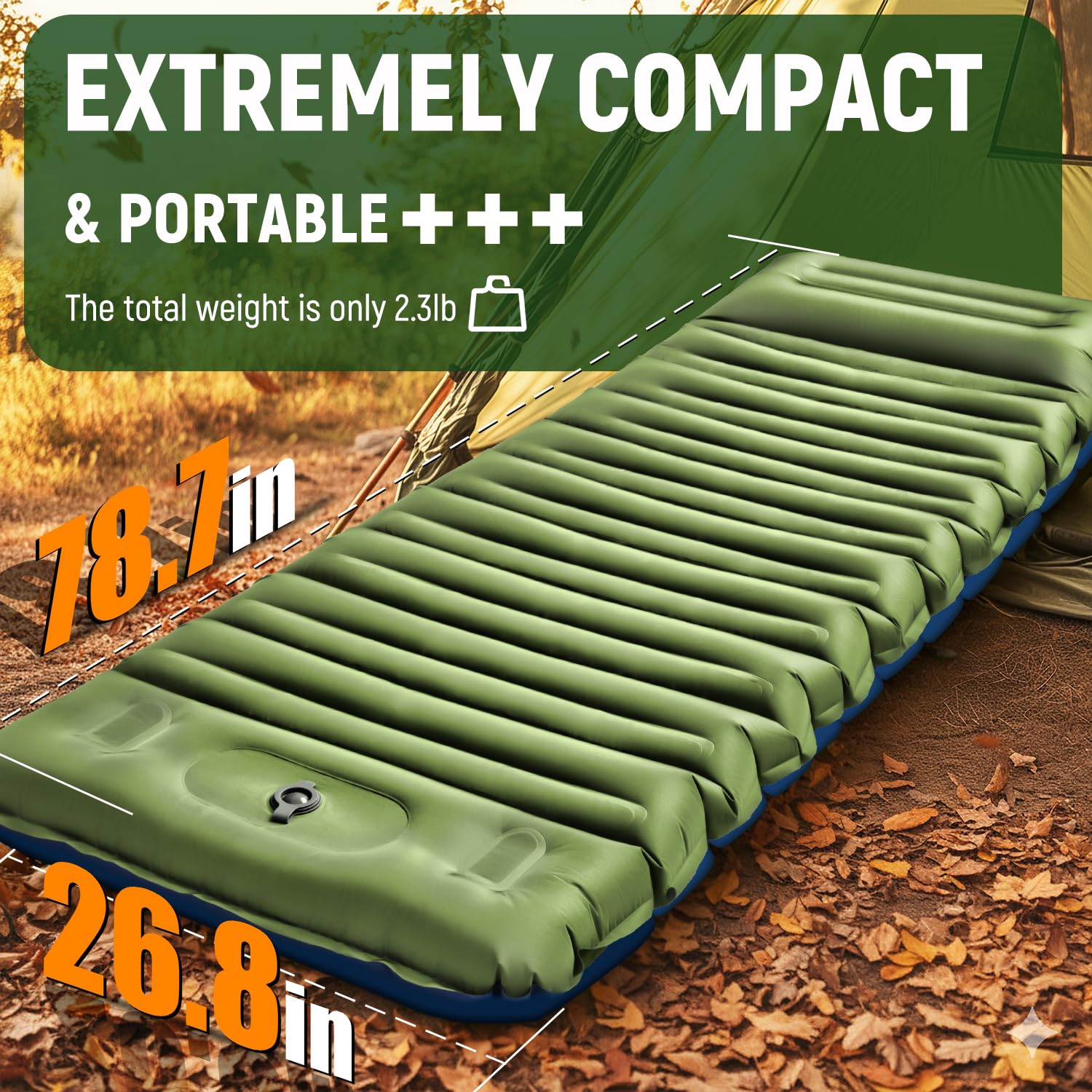 Myxslop Camping Sleeping Pad, Thick 5 Inch Camping Mat with Pillow Built-in Foot Pump Ultralight Inflatable Sleeping Pads for Camping, Backpacking, Hiking, Tent