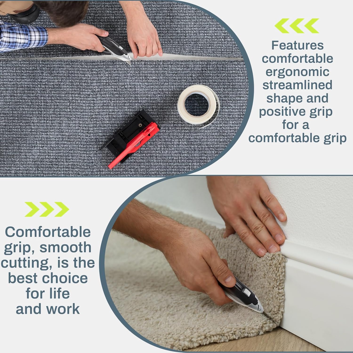 2 Pcs Heavy Duty Retractable Utility Knife, Box Cutter, Carpet Cutter with 3-position Lock, Ergonomic Non-slip Handle, 5 Reversible Replacement Blades Sk5
