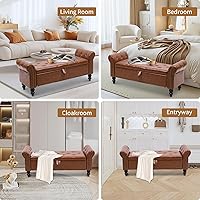 Vista 63 de Babion Banco otomano de almacenamiento con brazos, banco de extremo de cama para dormitorio, banco de almacenamiento con botones para entrada, sala