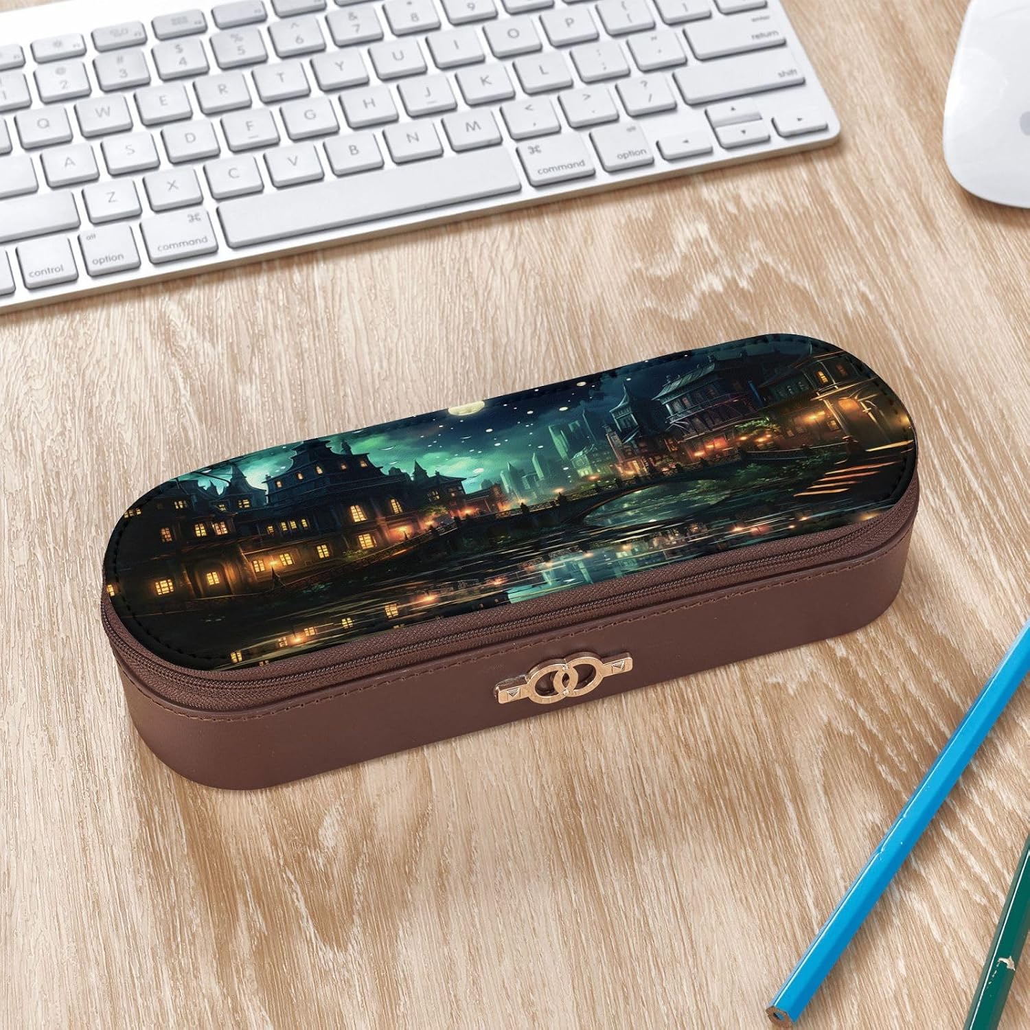 Riverside city Leather Multi Slot Pen Storage Case image 3