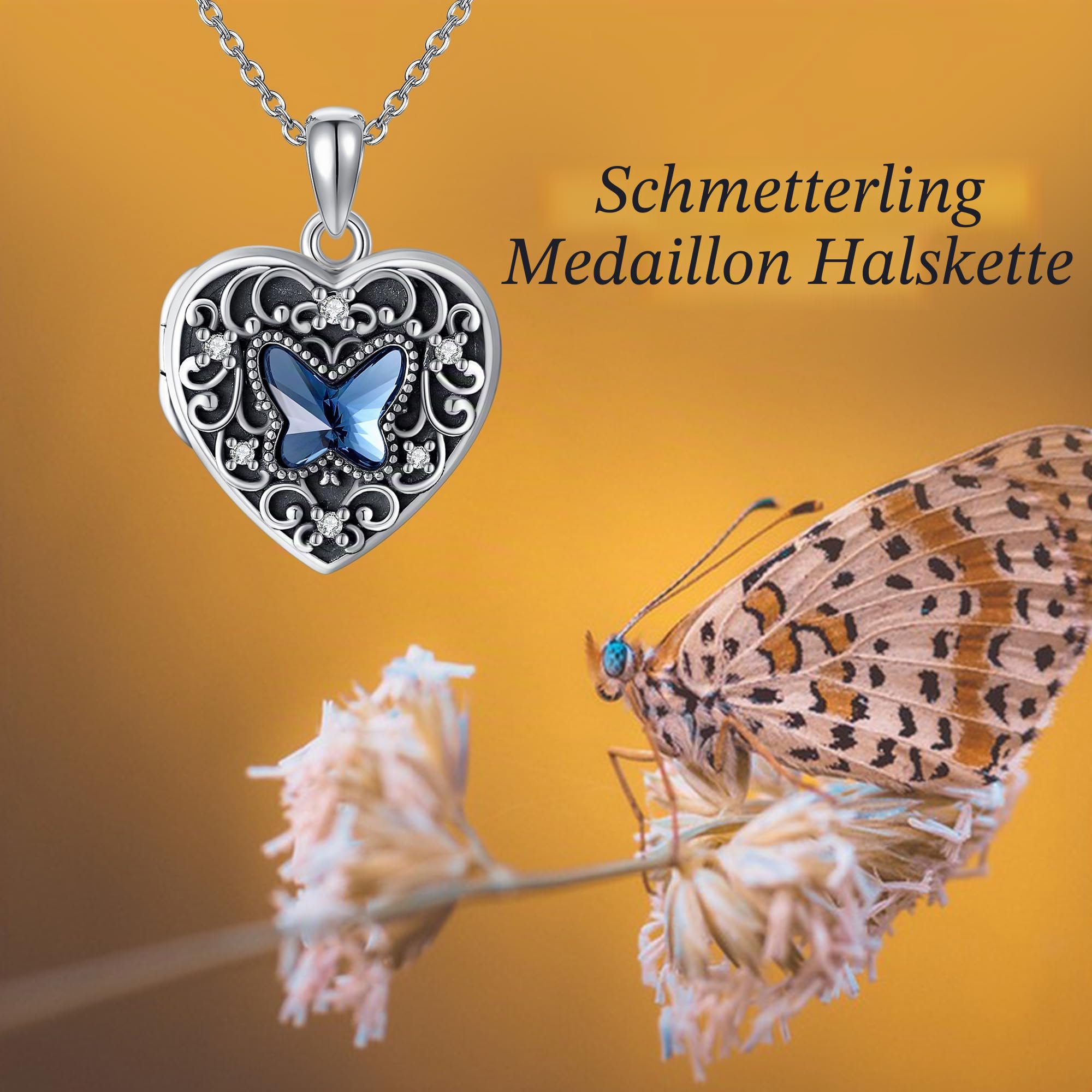 DAYLINLOVE Herz/Rose/Blume/Schmetterling/Sonnenblume/Baum des Lebens Urne Medaillon Halskette für Ash 925 Sterling Silber Urne Medaillon Schmuck Geschenke für Frauen