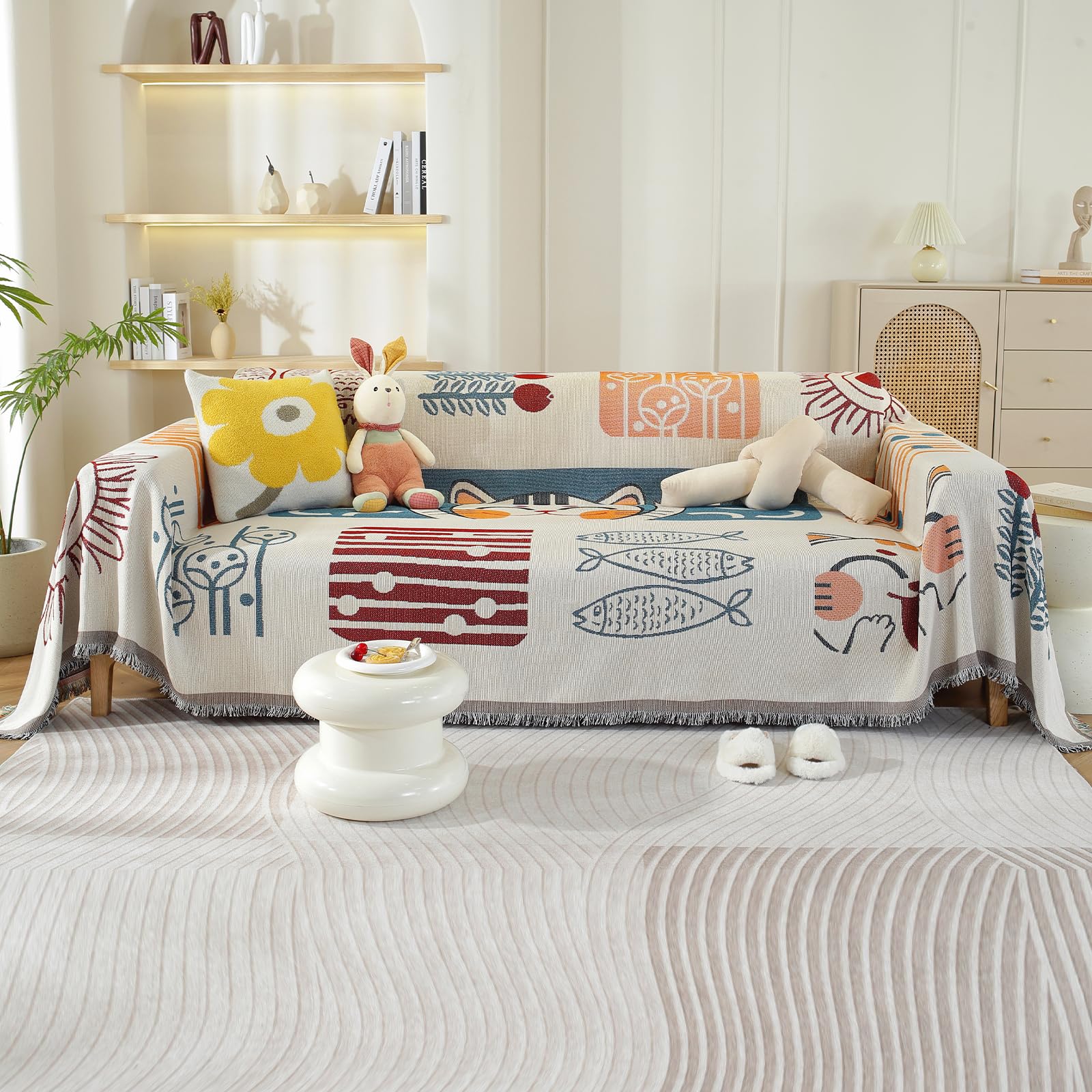 Vanderhome Kittens 2/3/4 Seater Sofa Blanket Cotton Blanket Soft Throws For Sofas Washable Blanket For Bed Settees Armchairs, Livingroom, Multi-Purpose Throw 180 * 380Cm