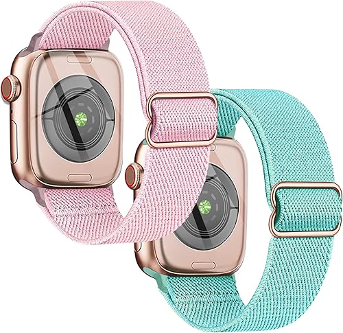 Paquete de 2 correas elásticas de nailon compatibles con Apple Watch para niños correas de repuesto para iWatch Series SE 8 7 6 5 4 3 1496in 1575in