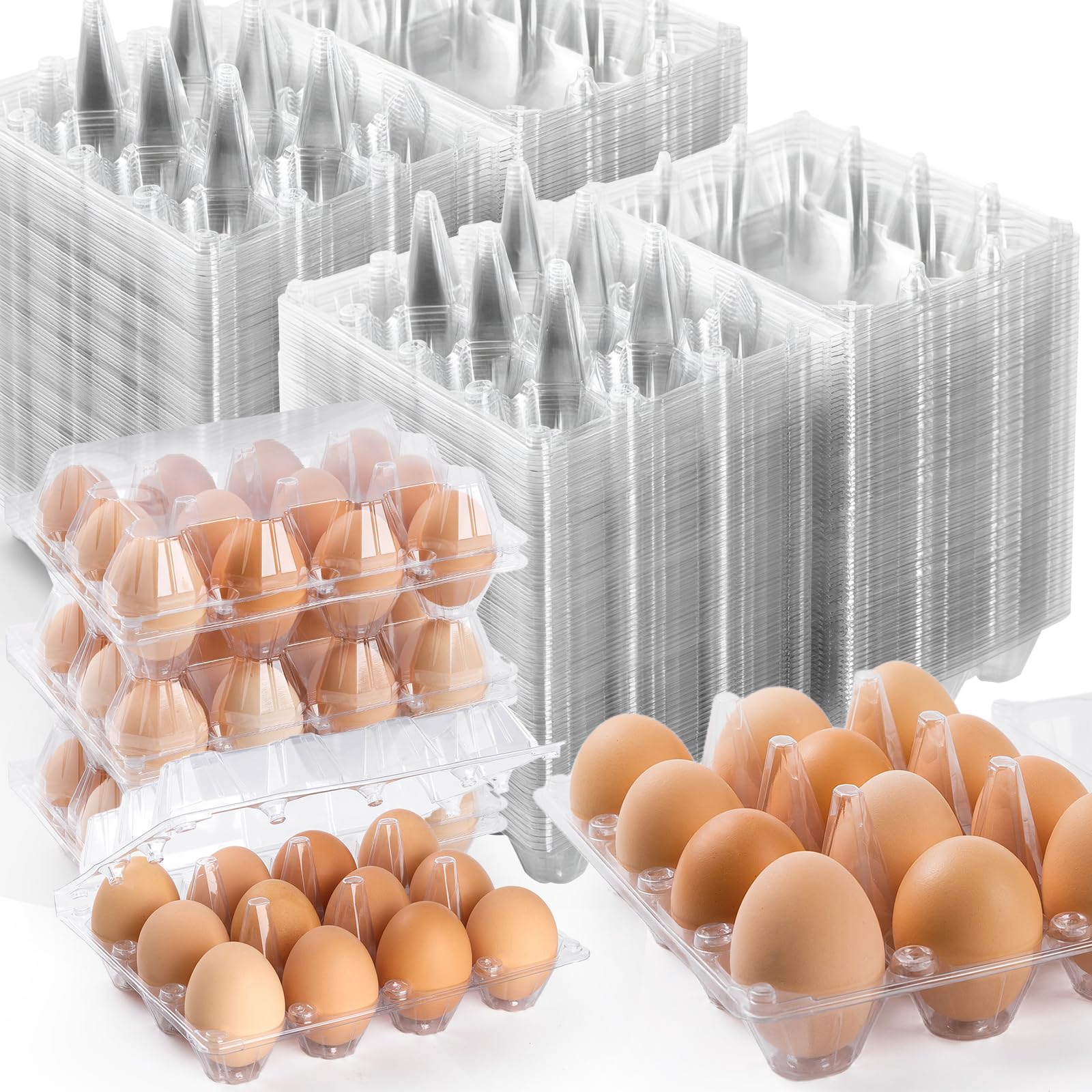 Confezione da 120 cartoni per uova economiche sfuse da 12 pezzi, in plastica trasparente vuota per uova fresche, vassoi riutilizzabili per uova domestiche e mercati agricoli, contenitori medi per uova