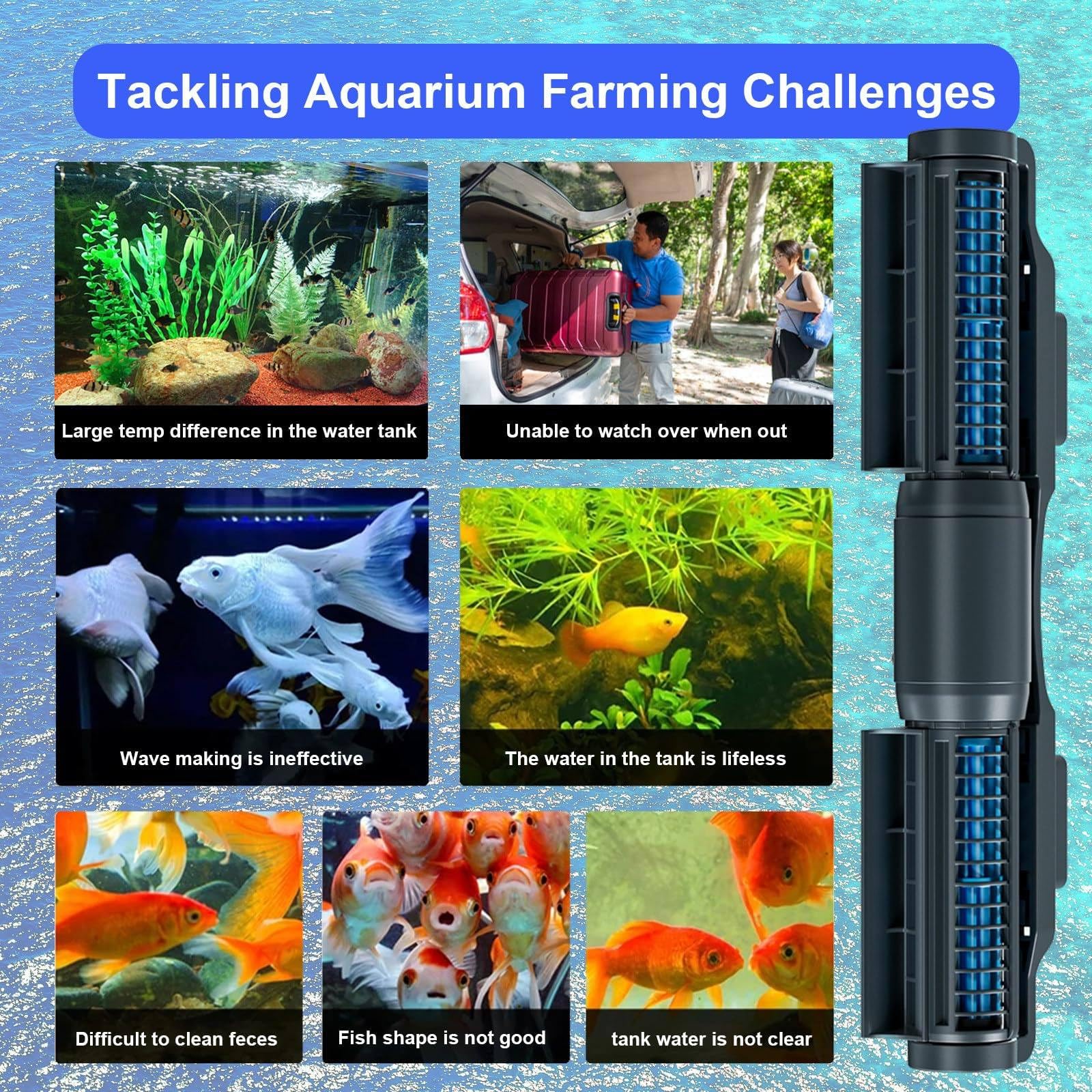 Aquarium Wave Maker, pompa cyrkulacyjna wody z przepływem krzyżowym, z mocną podstawą magnetyczną, do akwarium o długości 0,8-1,8 m (120)