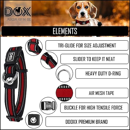 Miniatura 2 de DDOXX Collar de perro reflectante Airmesh - Collares fuertes y ajustables para perros - L (rojo)