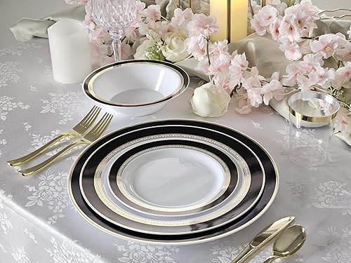 Miniatura 6 de "Ocasiones" Paquete de 50 platos (25 invitados) - Juego de platos de plástico desechables para fiestas de boda de peso pesado -25 x 10.5 pulgadas