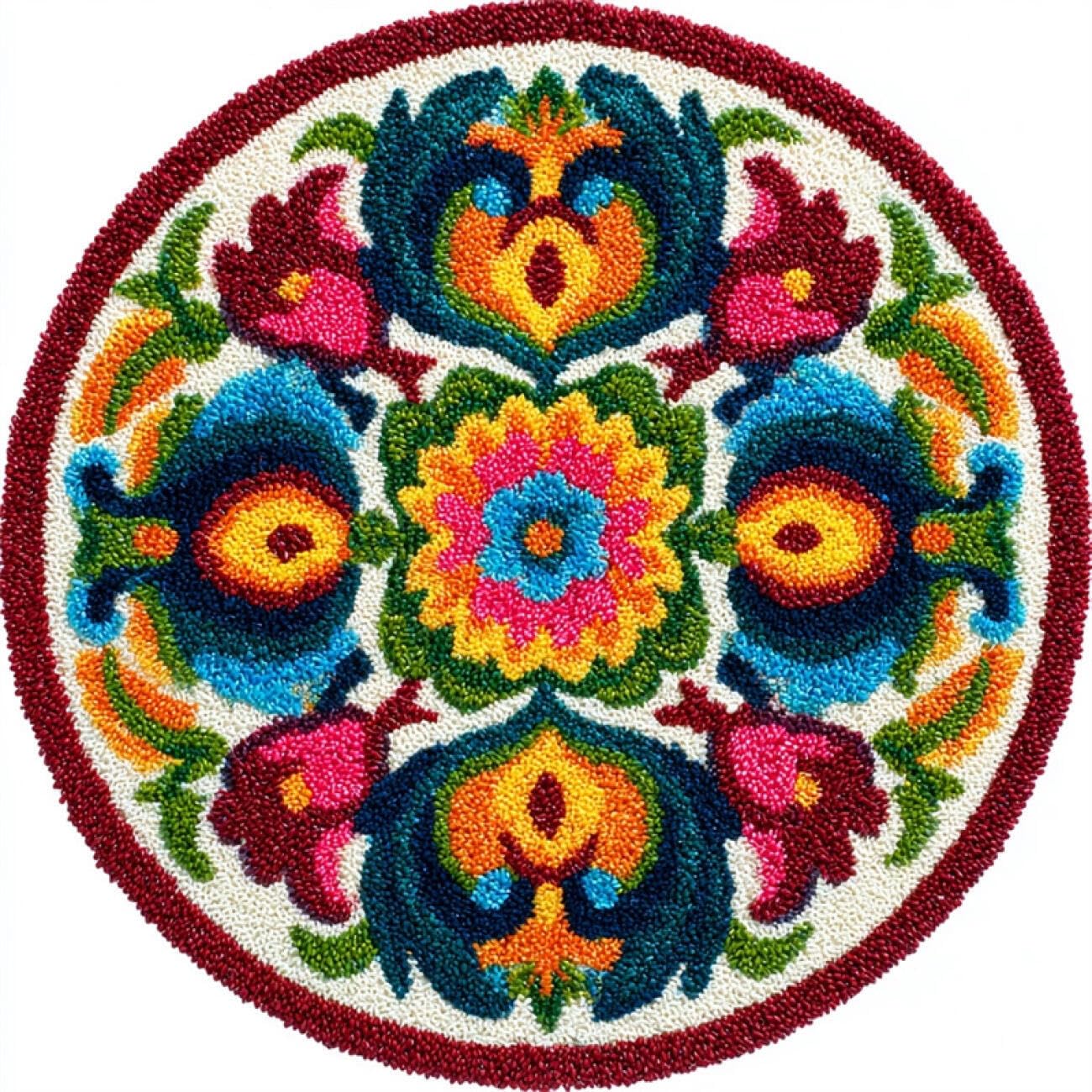 Kitquiver Round Rug Latch Hook Kit Colorful Patterns 60x60cm