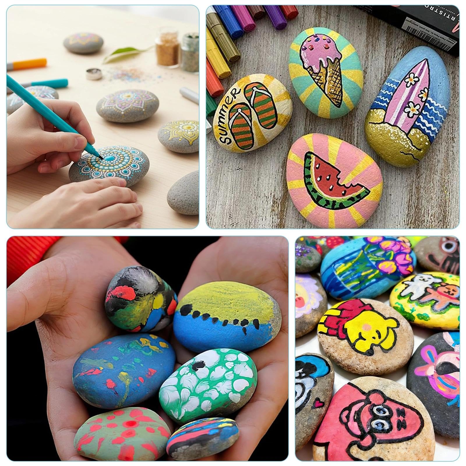 Touosy 24 Pezzi Sassi da Dipingere Creative Pebble Kit per Dipingere Bambini per Pittura Pietra Dipinta Creativa Decorazione Cortile Artigianato Creazioni Creative e Decorazioni Giardino