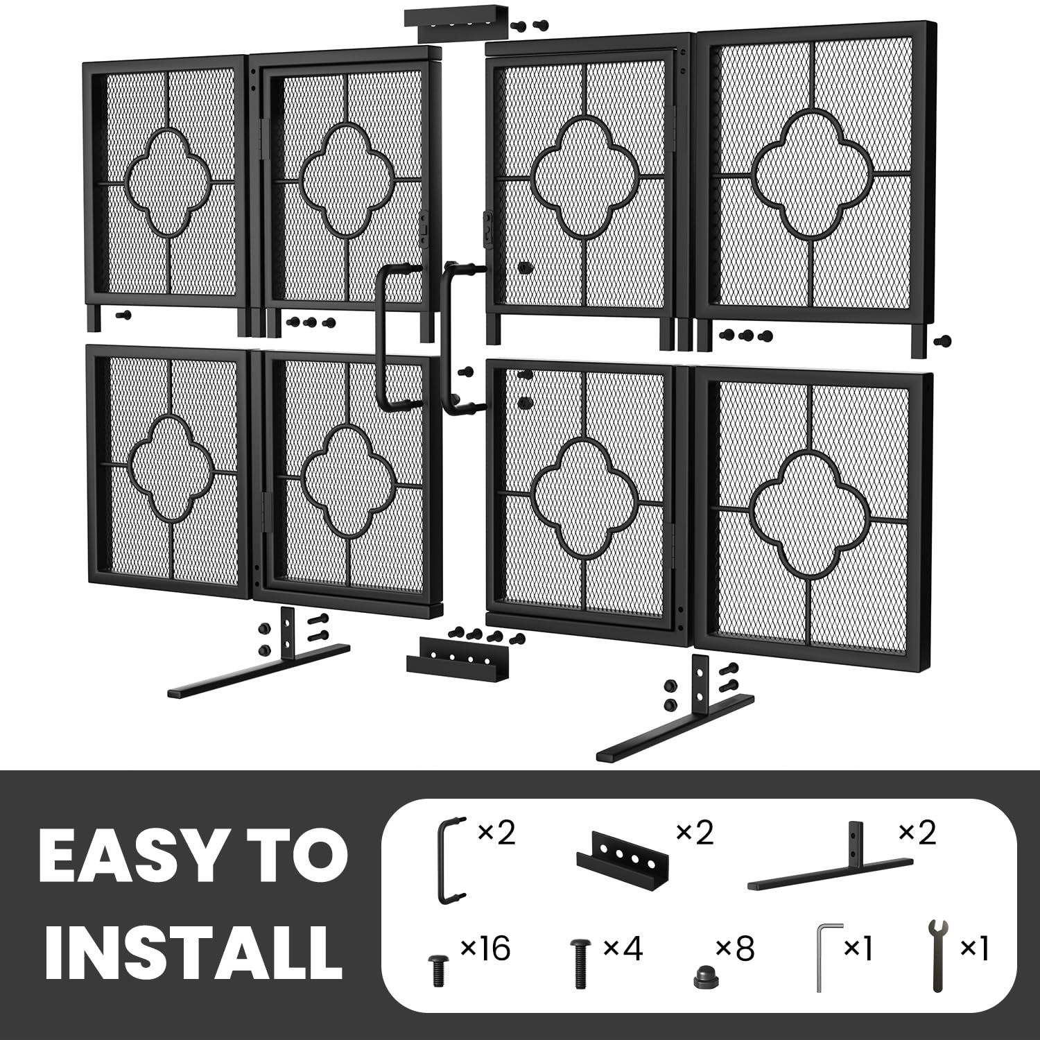 Amagabeli Écran De Cheminée 3 Panneaux en Fer Forgé Métal Décoratif Grille Clôture Solide Acier