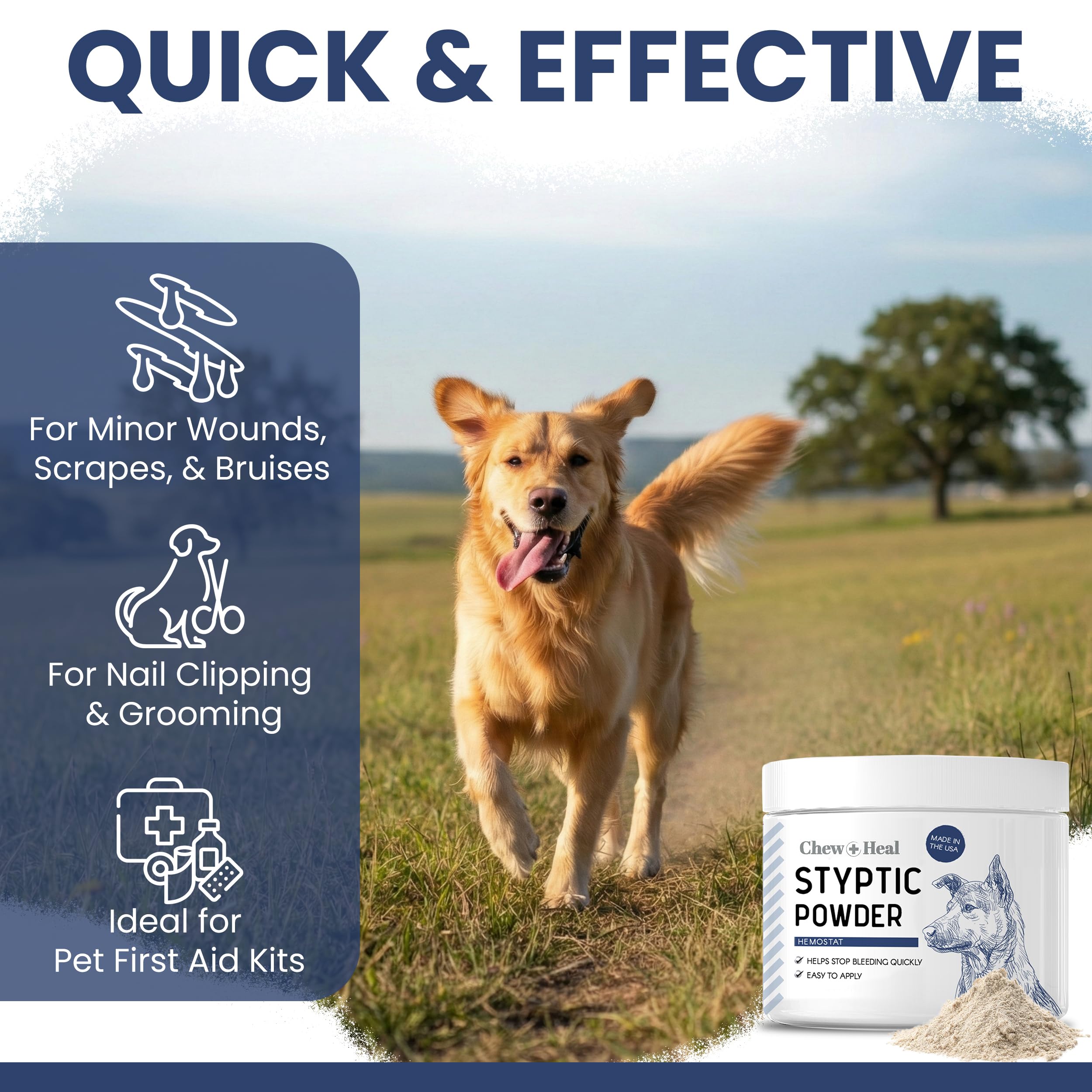 Chew + Heal Labs Styptic Pulver für Hunde, Katzen und andere Tiere – 42,5 g – schnelles Stoppen von Blutungen zum Schneiden von Nägeln und anderen feinen Schnitten – Bluthaltungspulver