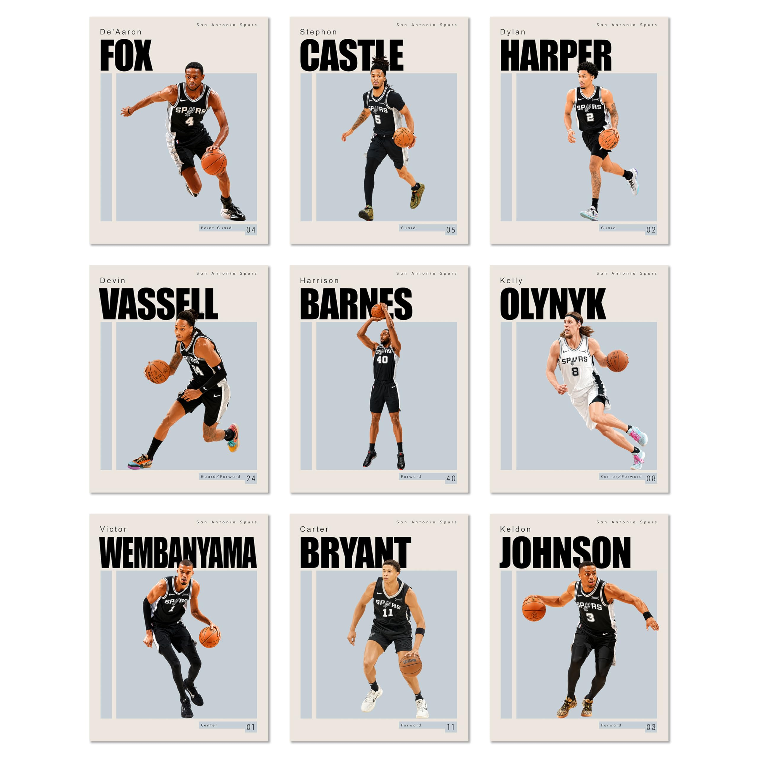 BigWig Prints San Antonio Spurs Basketball Posters, Set of 9, 11x14 in