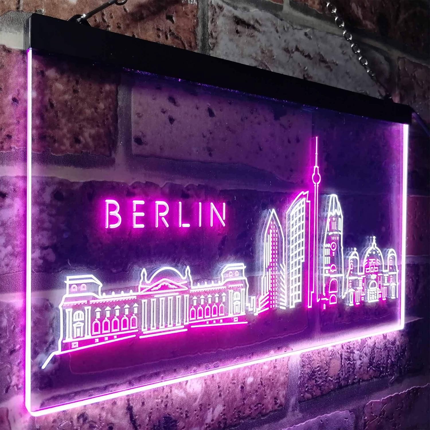 ADVPRO Berlin City Skyline Silhouette Dual Color LED Neon Sign White & Purple 16" x 12" st6s43-i3273-wp