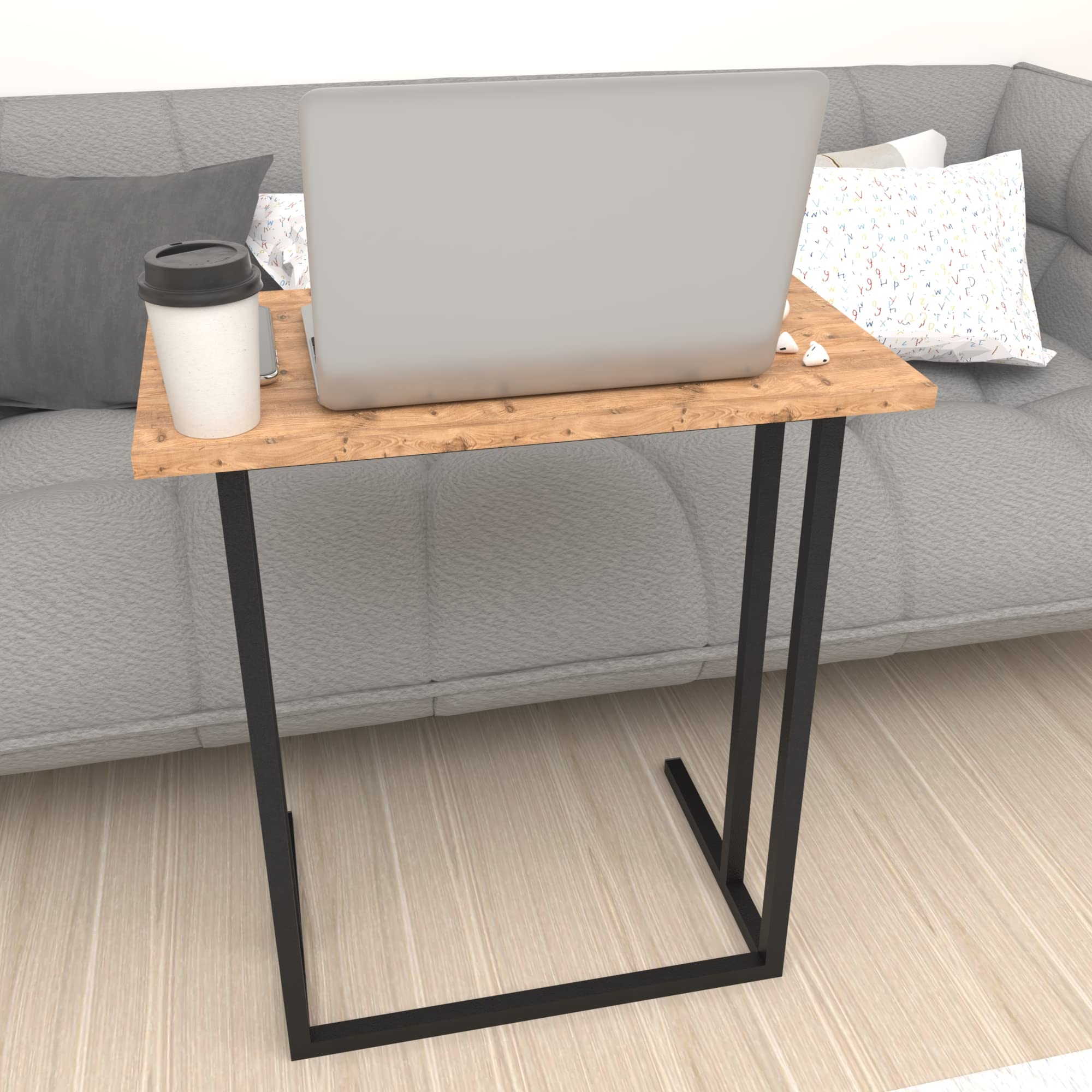 [en.casa] Tavolino Laterale (AxLxP) 65,5 x 60 x 35,5 cm Tavolino Basso con Piano di Appoggio per Notebook PC Portatile Consolle da Divano - Effetto Rovere