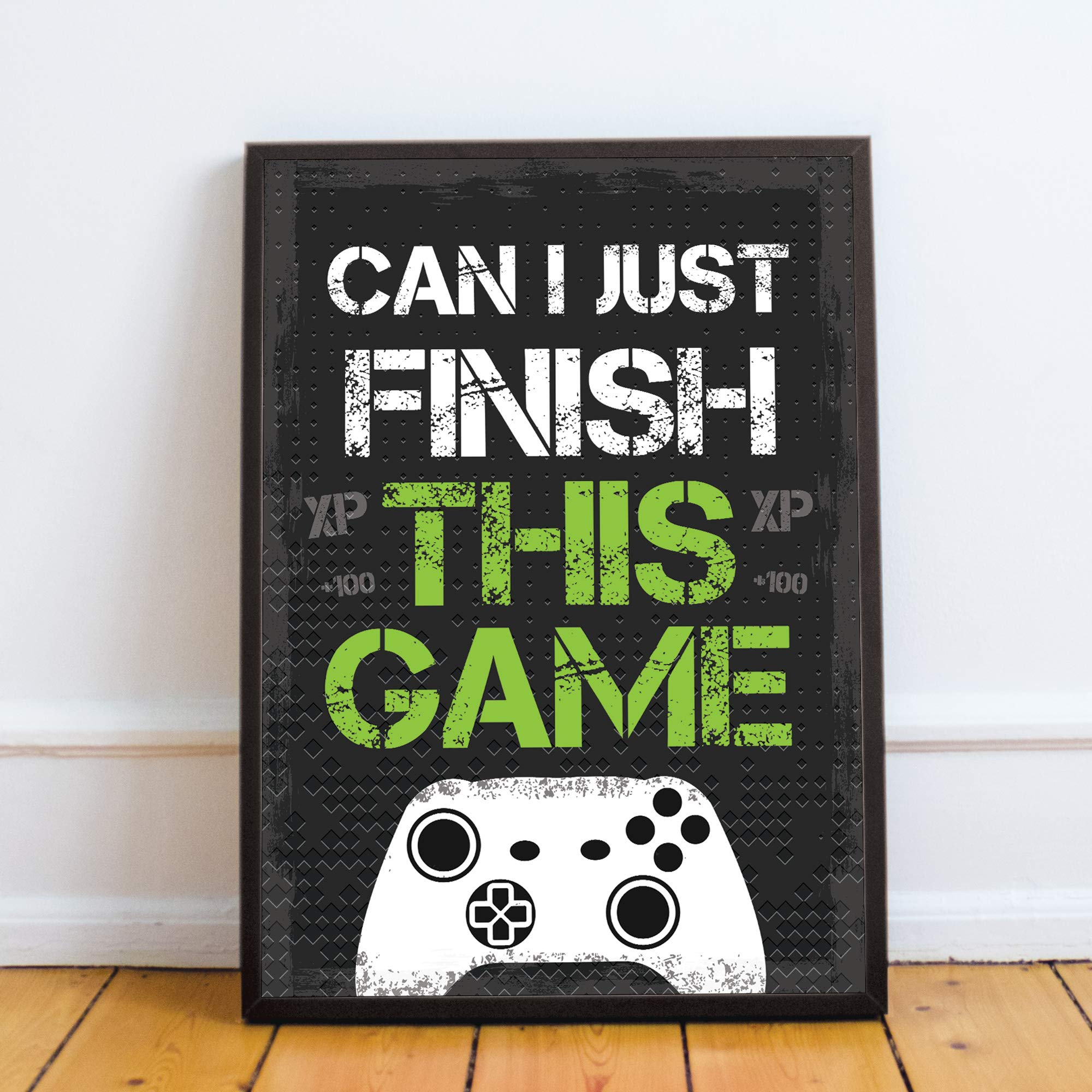 RED OCEAN Gaming Framed Prints Gaming Sign For Boys Bedroom Man Cave Games Room Sign (A4 Print with Black Frame - Finish The Game Dark Grey XB)