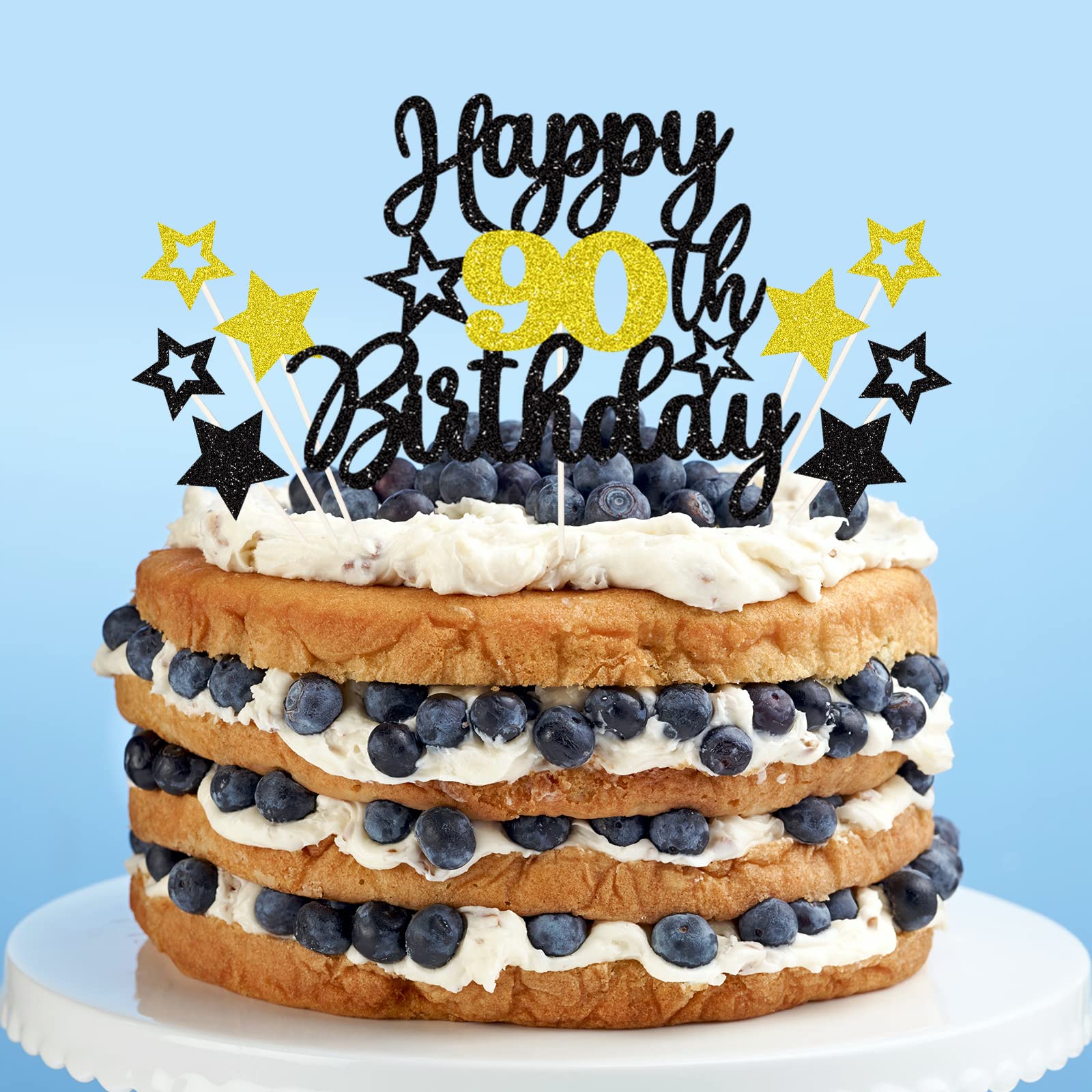 ZHUOWEISM Lot De 1 Décoration De Gâteau D'anniversaire « Happy 90th Birthday » - Noir Et
