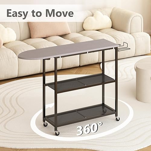 Miniatura 6 de GILLAS Tabla de planchar con cesta de almacenamiento de 2 niveles, tabla de planchar movible tamaño completo para soporte de hierro y ropa, tablas
