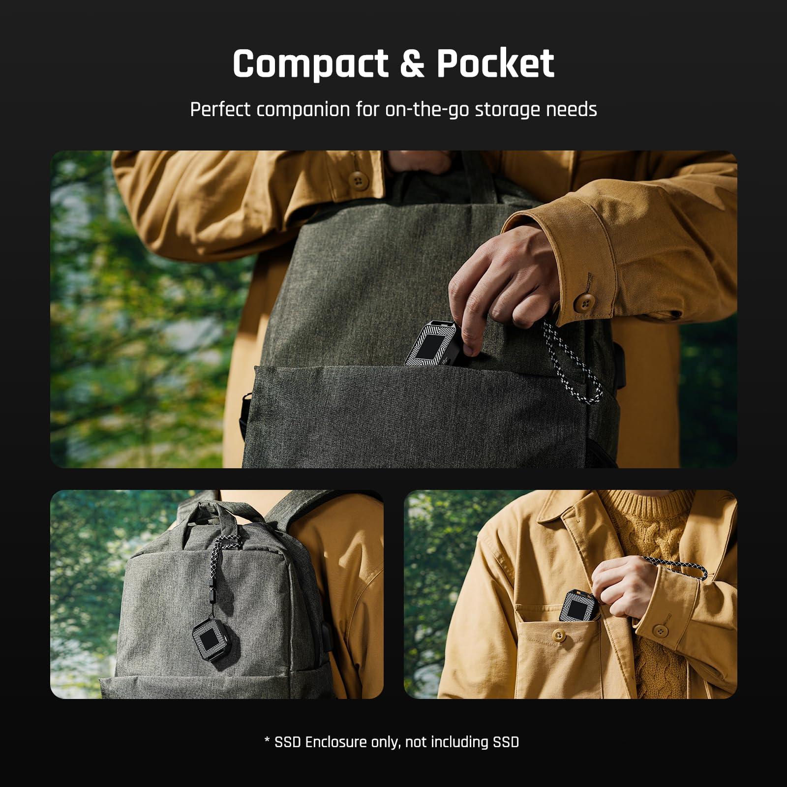 DOCKCASE Pocket M.2 NVMe SSD Case Fotografia Edition, 3s Protezione interruzione di corrente, Rilevazione di vita SSD, 10Gbps NVMe Case USB 3.2 Adattatore USB C per 2230 M.2 NVMe/PCle SSD per iPhone