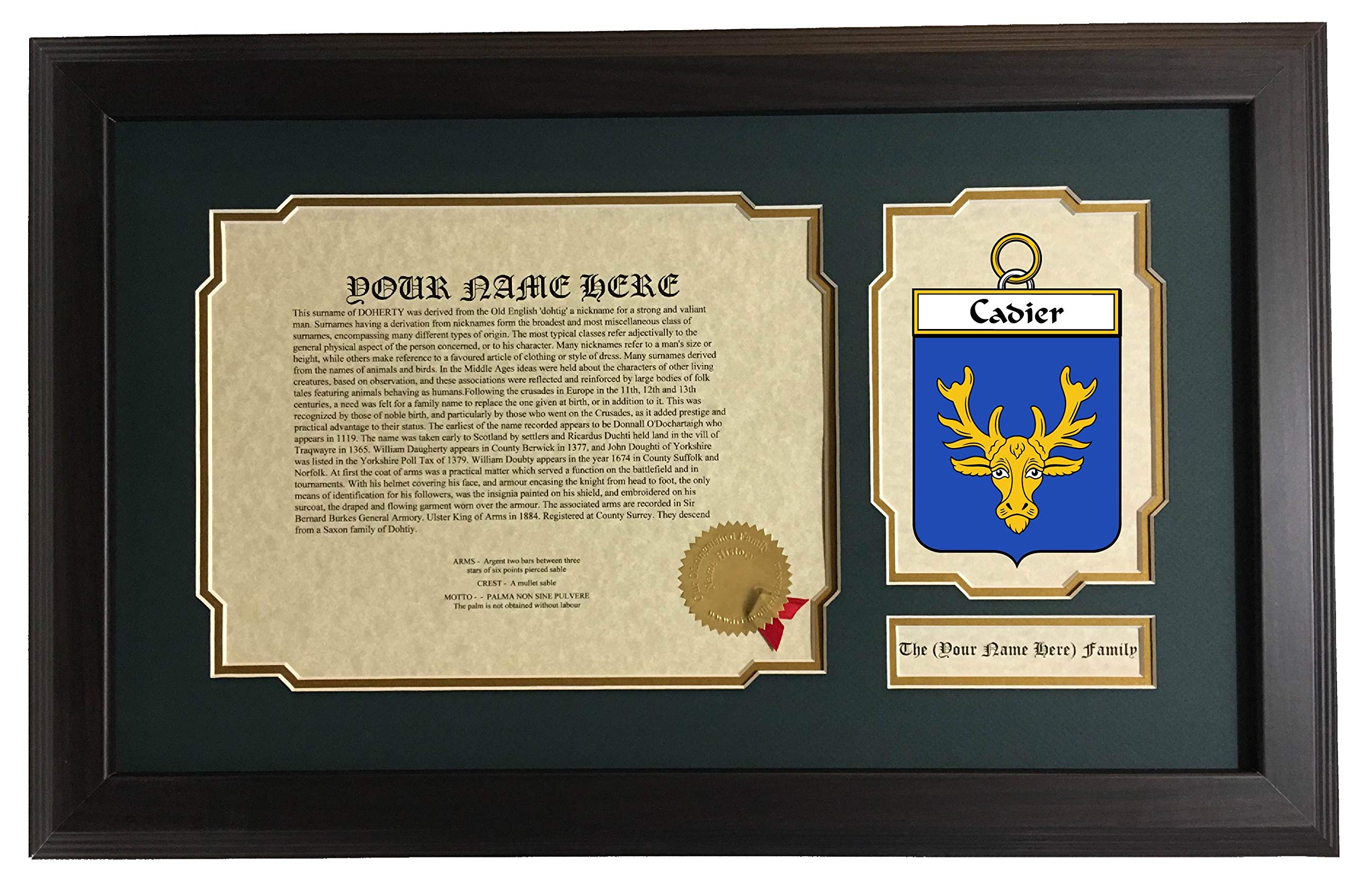 Cadier - Coat of Arms and Last Name History, 14x22 Inches Matted and Framed