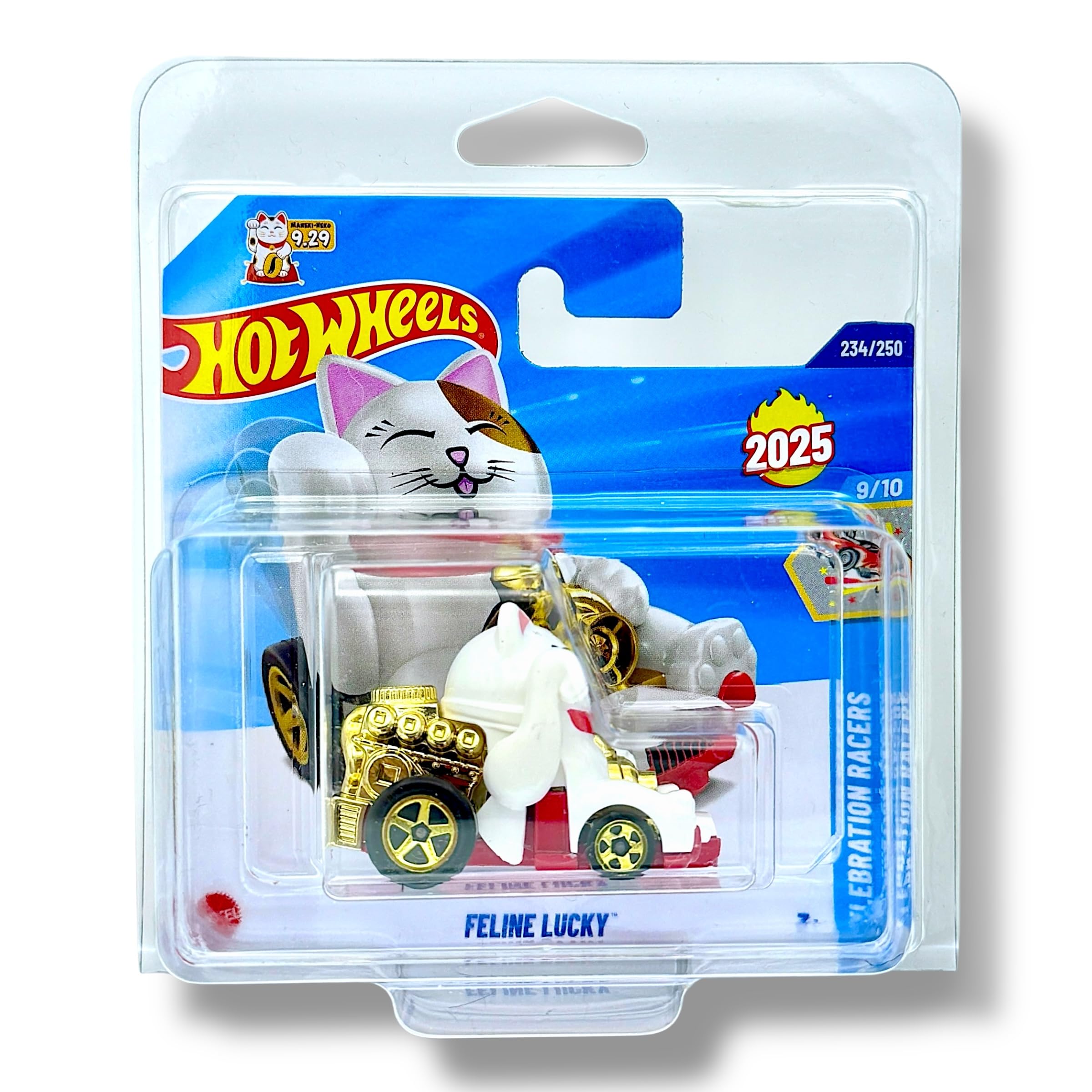Hot Wheels Feline Lucky (White, Gold & Red) 9/10 Celebration Racers - 2025-234/250 (Short Card) - includes a KLAS Car Keeper Protector Case - HYW52
