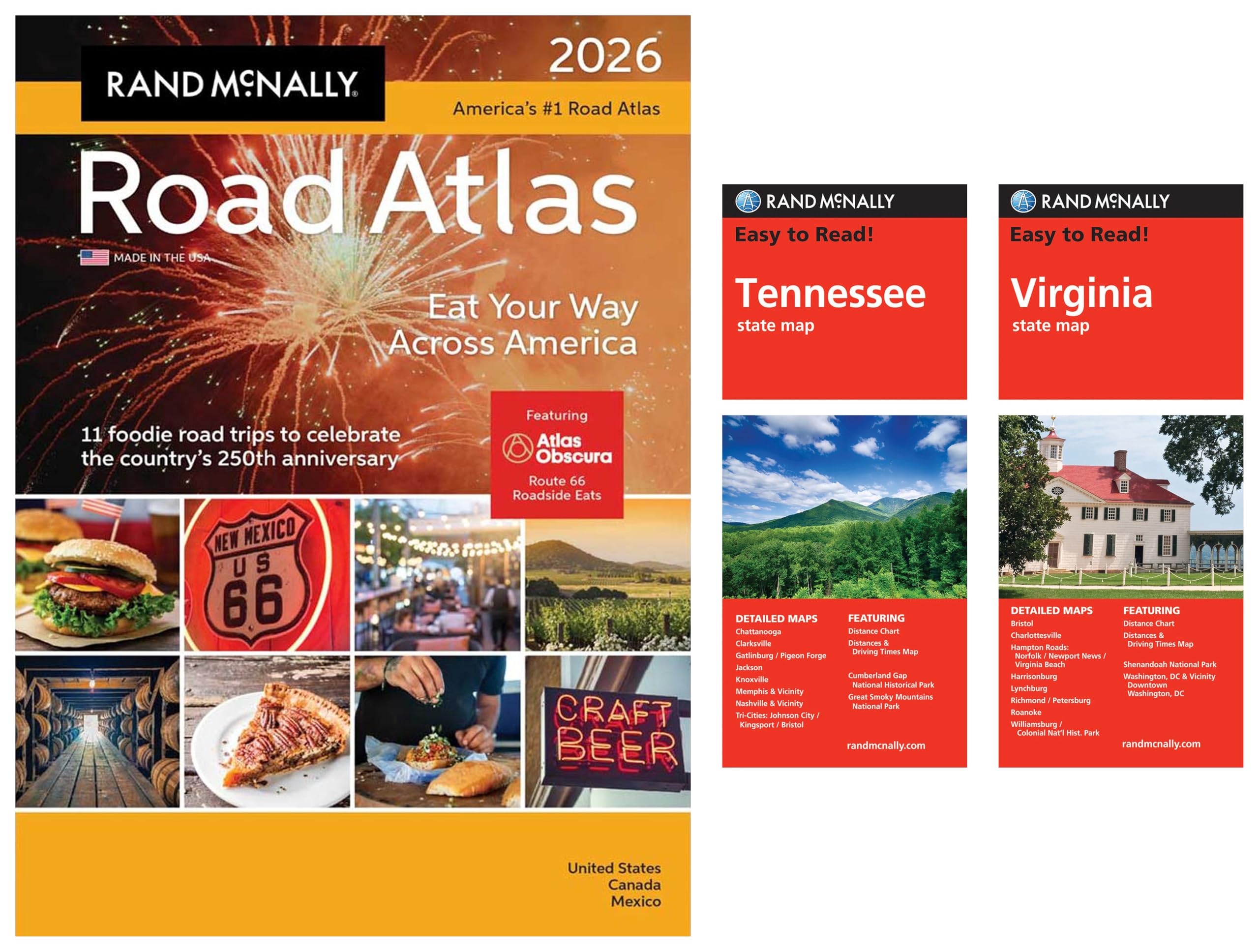 2026 Road Atlas with Easy to Read Tennessee & Virginia State Maps