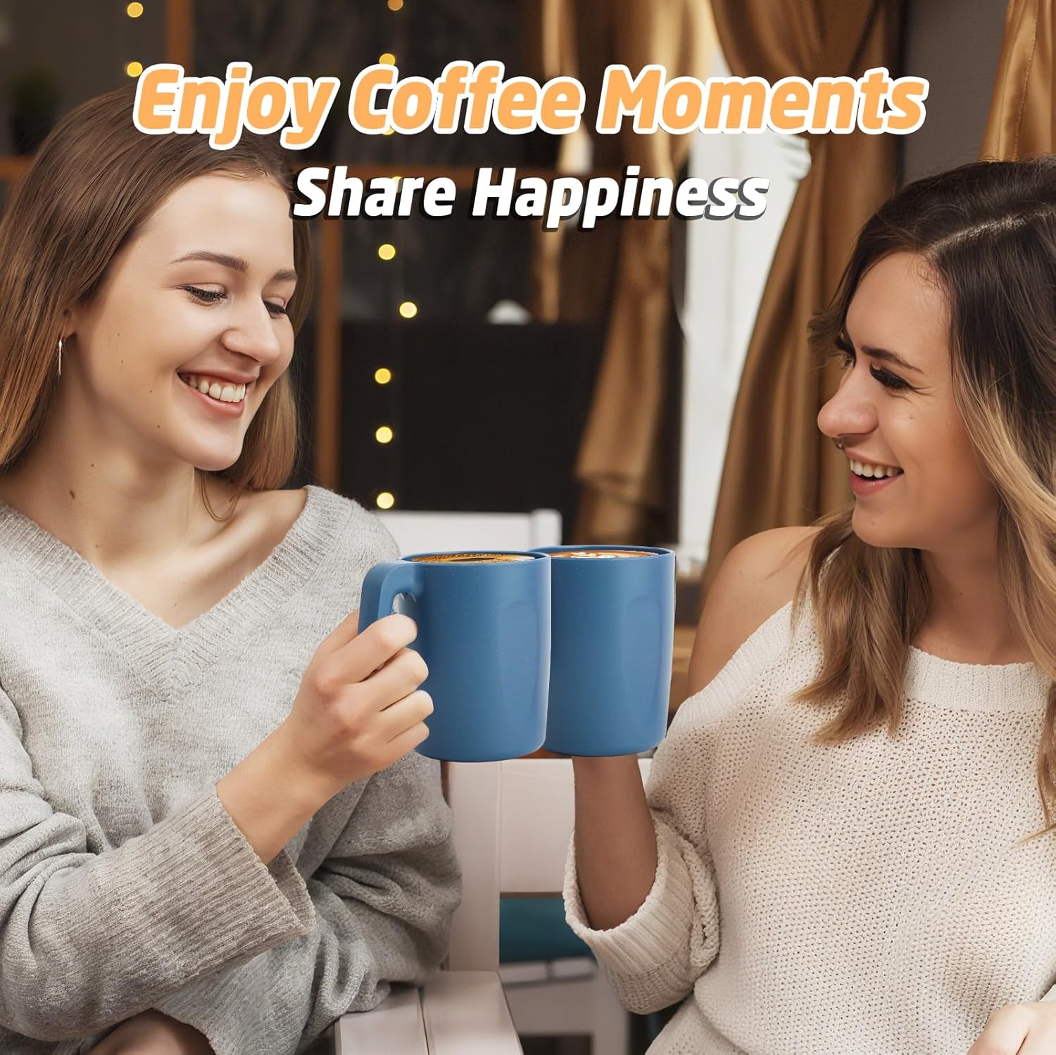 Wheat Straw Coffee Mugs 16 oz, Drinking Cups Set of 6, Plastic Mugs With Handle Unbreakable Coffee Cups, Microwave and Dishwasher Safe Tea Cups for Kitchen, Camping, RV - Blue - Image 6