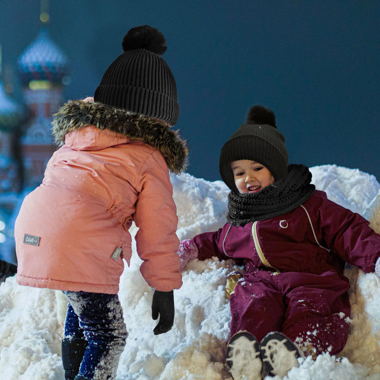3 Pcs Set Invierno Cálido para Niños: Gorro Beanie, Bufanda y Guantes de Punto
