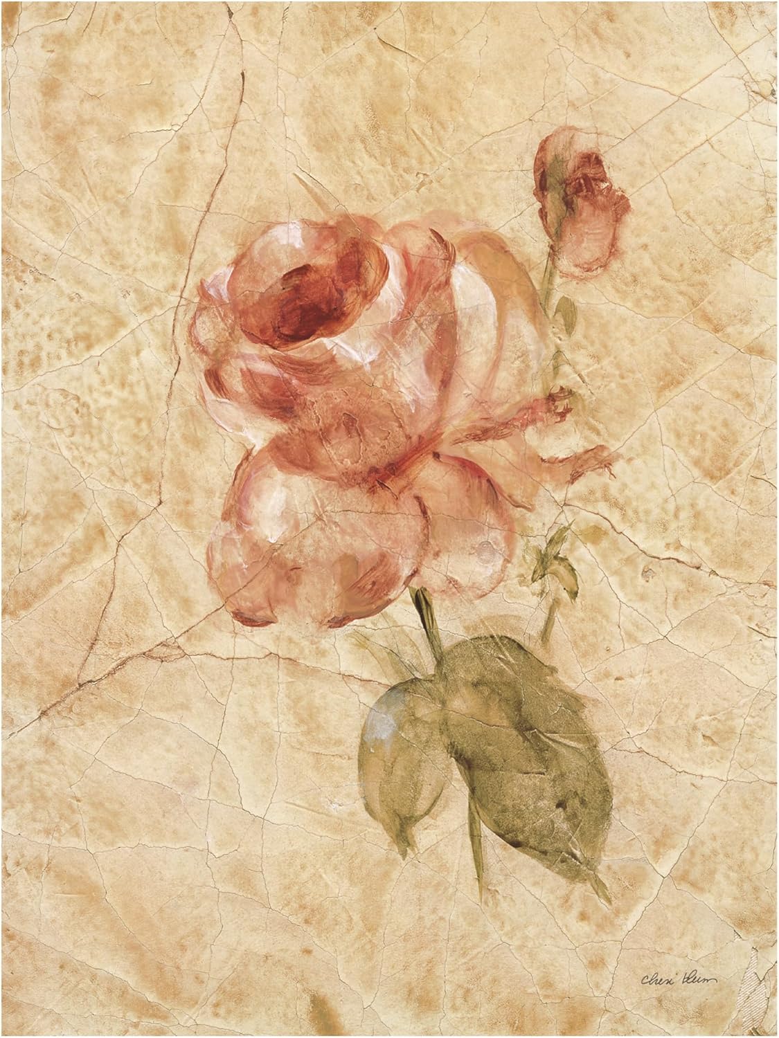 Vintage Red Rose on Cracked Linen Canvas Art