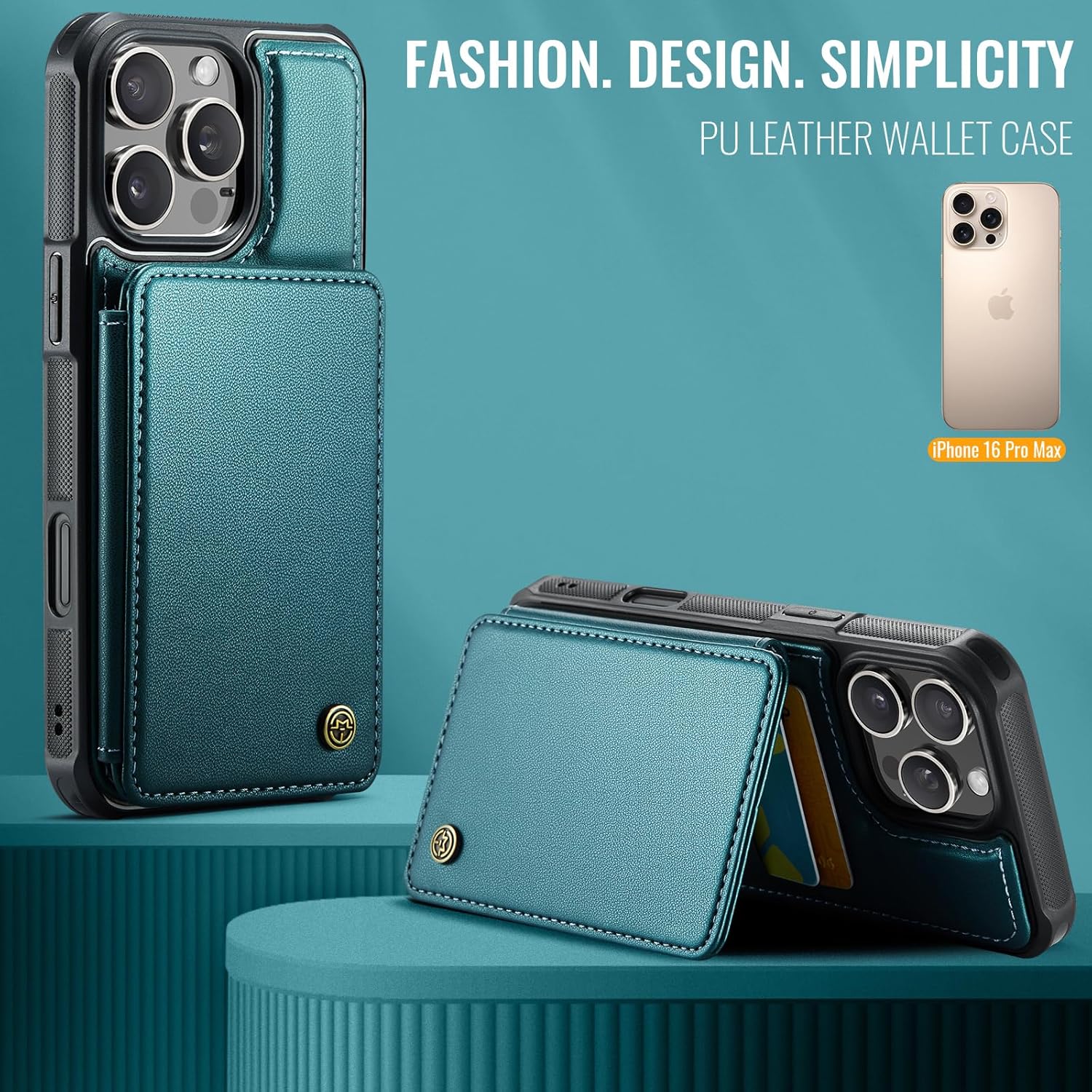 Vinich for iPhone 16 Pro Max Wallet Case with Card Holder, RFID Blocking Credit Slots Kickstand Shockproof Phone Cover Fit for iPhone 16 Pro Max 6.9" Bluish Green - Image 8