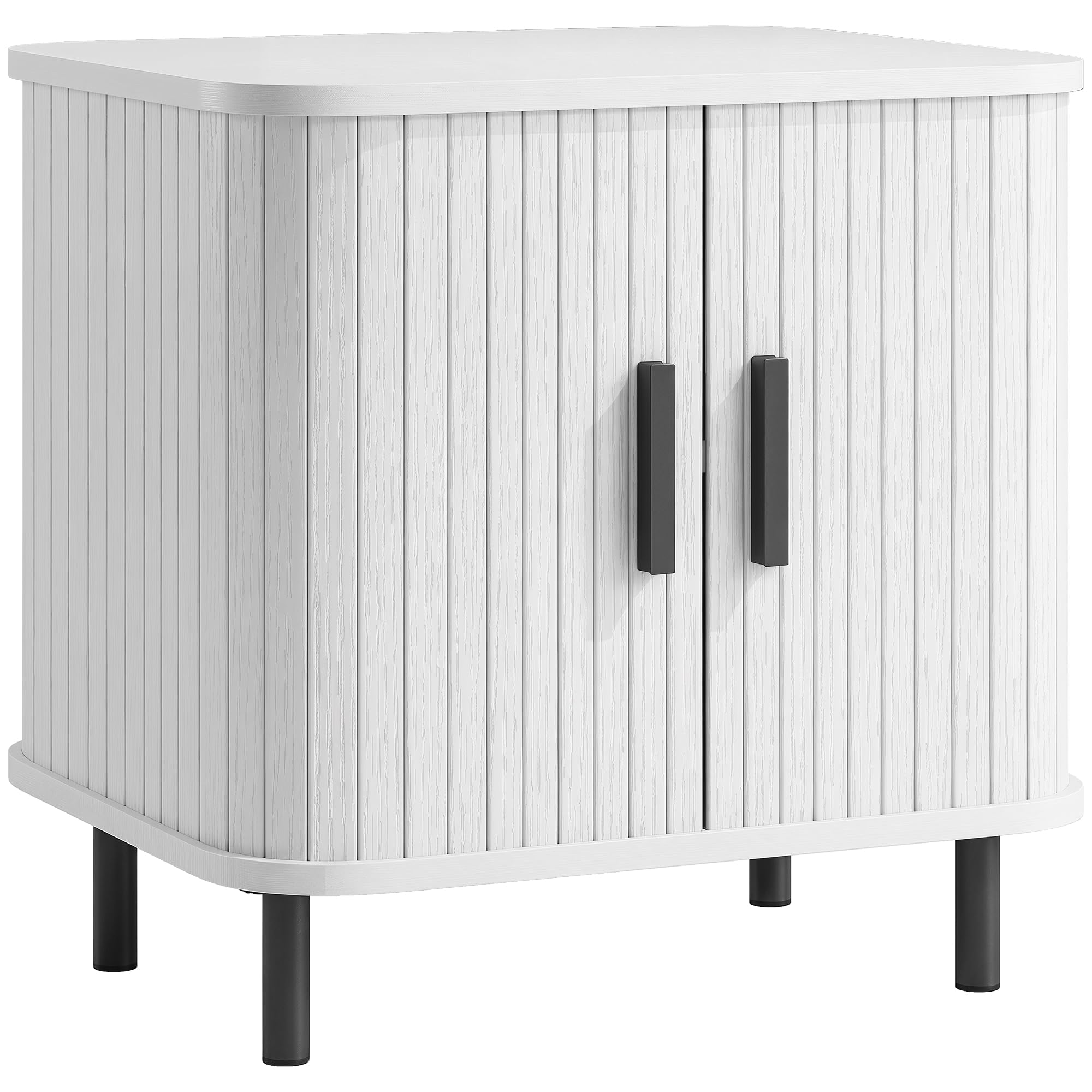 HOMCOM Bedside Table with Roller Shutter Style Sliding Doors White