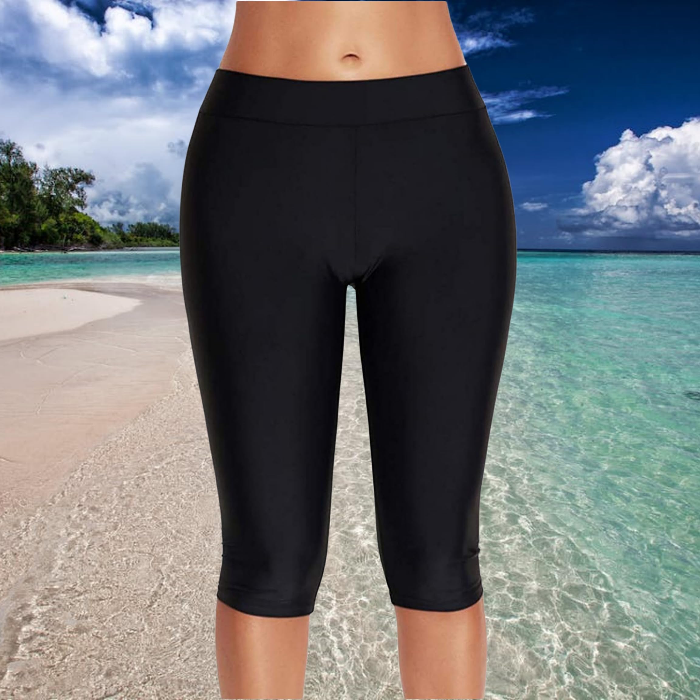 Legging de bain long taille haute pour femme - Collants de course 3/4 - Coupe ajustée - Taille élastique