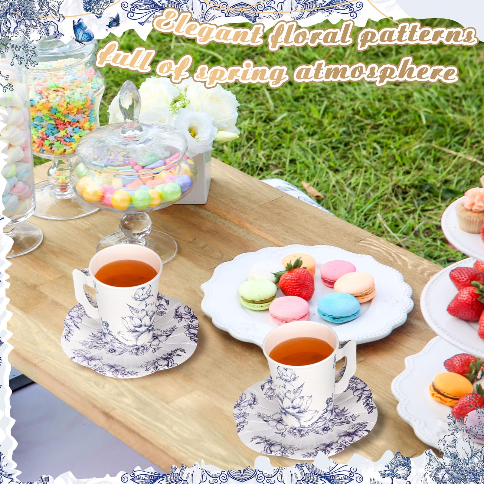 24 Disposable Paper Tea Cups Plates, 7 OZ For Hot Cold Drinks