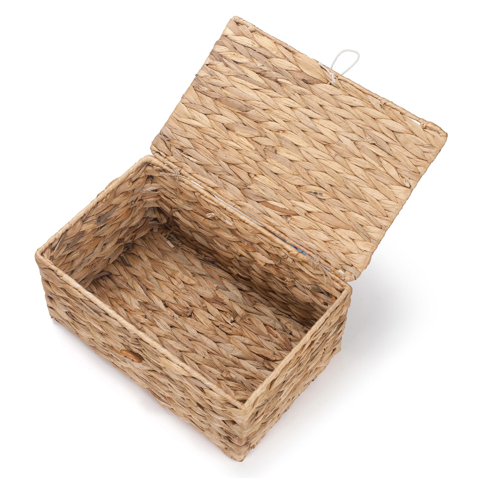 XIMISISE Confezione da 3 cesti portaoggetti in vimini con coperchio, cestini in giacinto d'acqua, cesti intrecciati per Shlef, scatole decorative per organizzare