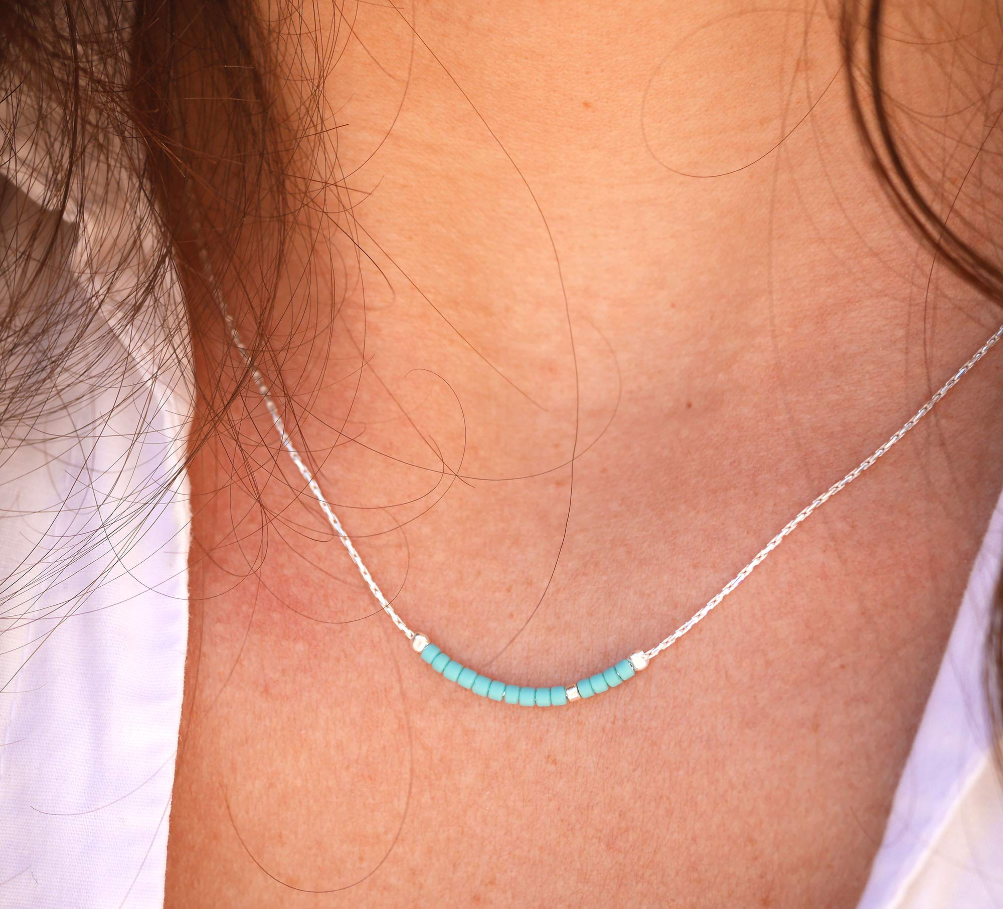 Collier fin choker pierres turquoise - chaine serpent argent 925 - Collier pierres perles turquoise naturel - collier minimaliste discret