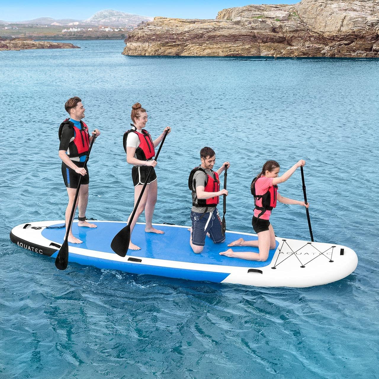 AQUATEC Inflatable Stand Up Paddleboard - 2/4 Person - 6" Thick - Blue, White - SUP Paddling