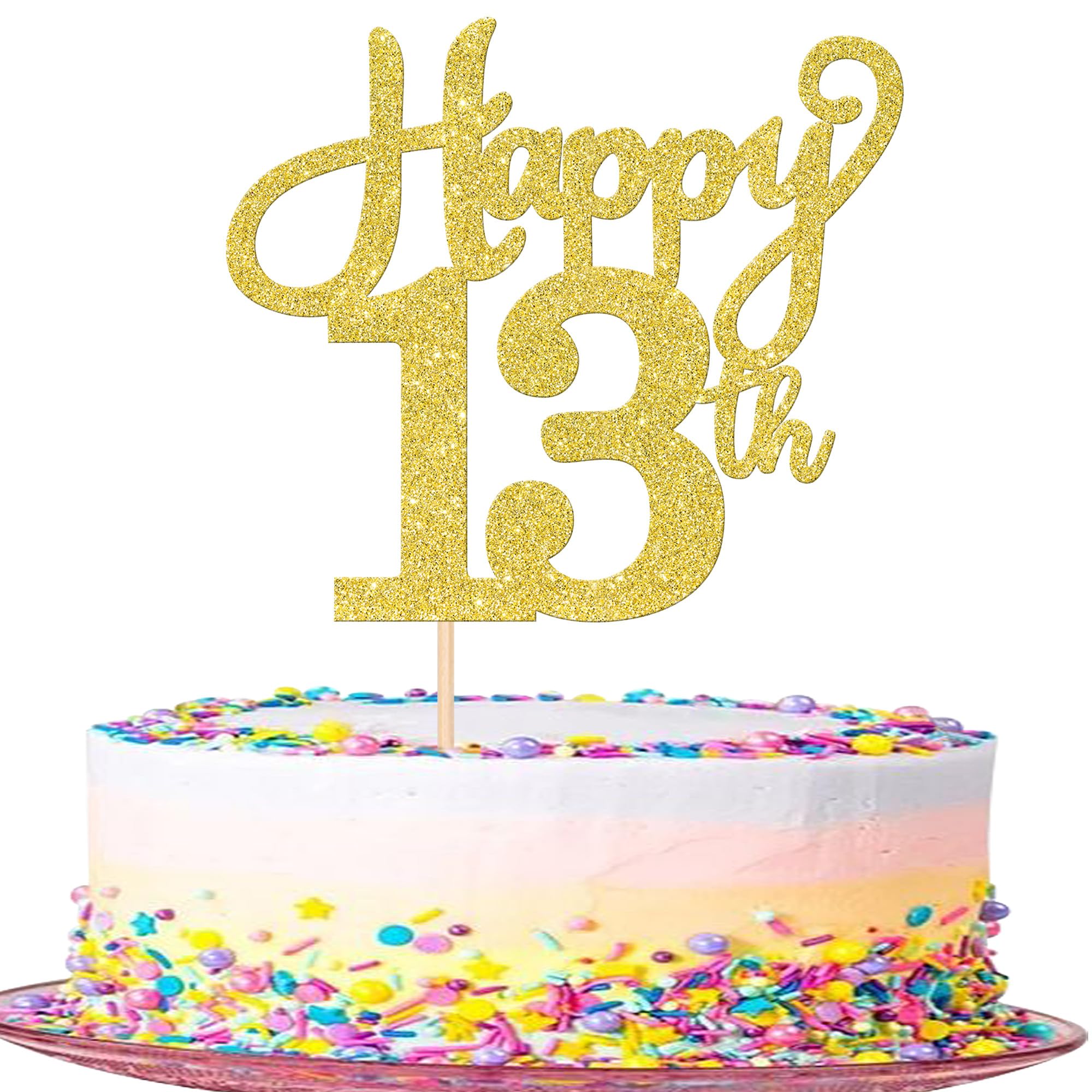 1 PCS Happy 13th Birthday Cake Topper Glitter Cheers to 13 Years Birthday Cake Pick Thirteen Hello 13 Official Teenager Cake Decoration for Happy 13th