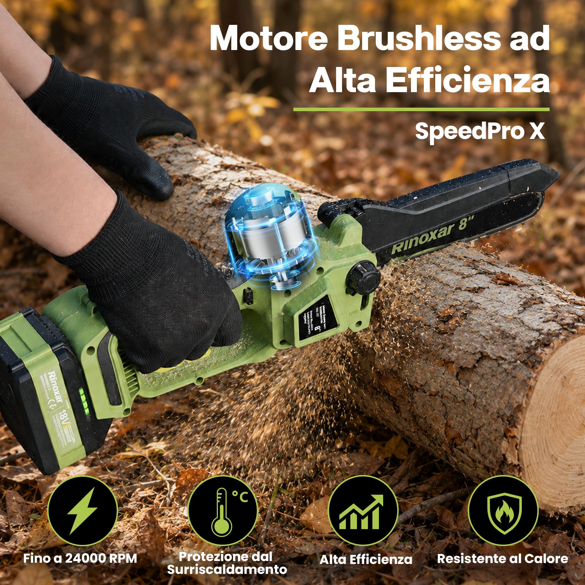 Motosega Elettrica a Batteria 8 Pollici per Potatura, Motore Brushless | Sega elettrica per potatura con 2 batterie da 5200mAh, lubrificazione automatica e tendicatena senza attrezzi