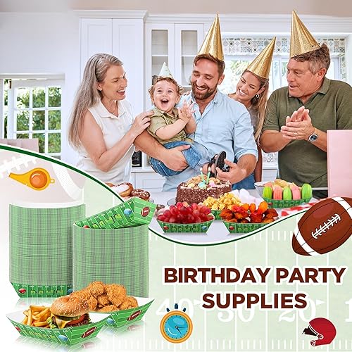 Miniatura 5 de 100 unidades de suministros de fiesta de fútbol de 2 libras, bandejas de papel para alimentos, bandejas desechables para servir nachos para perros