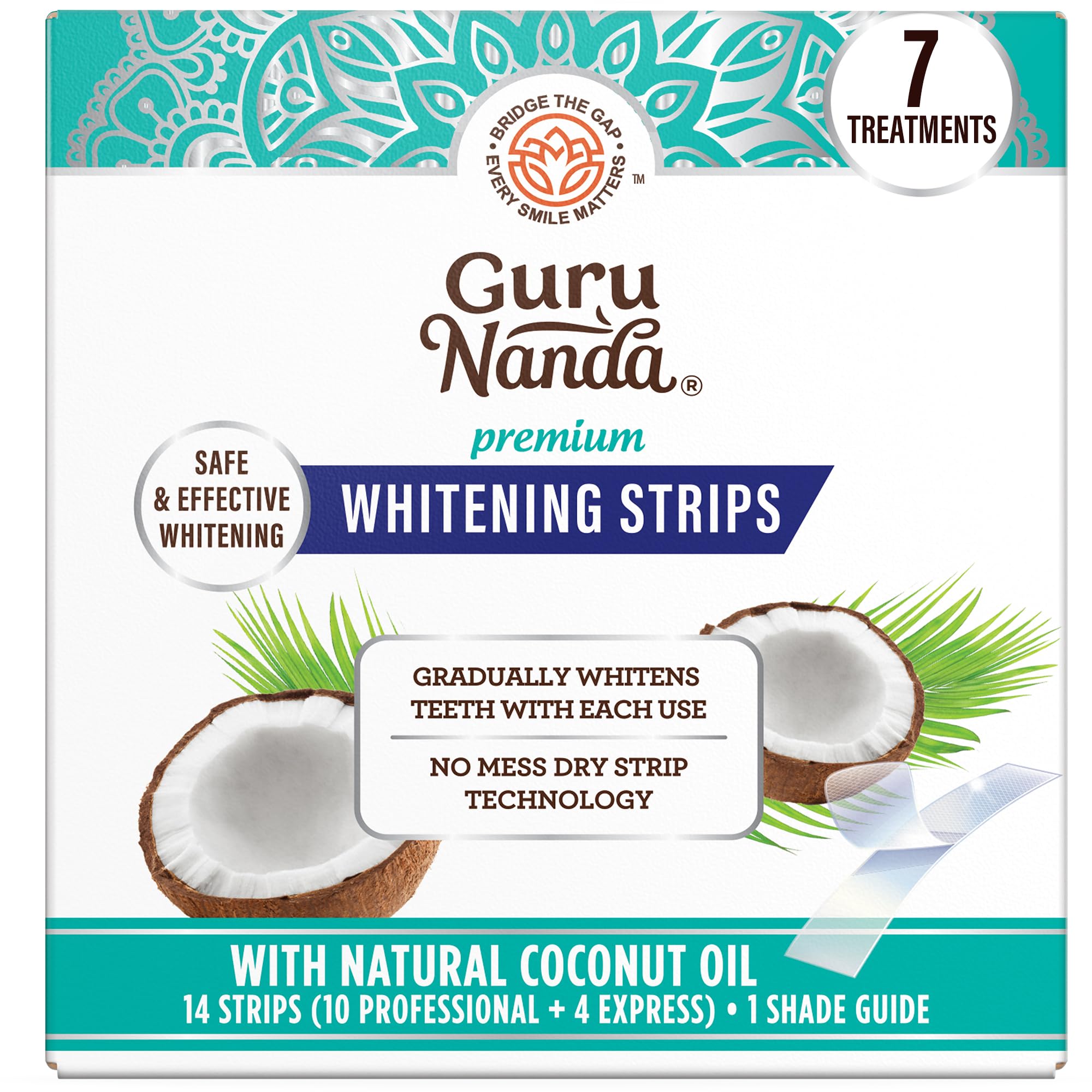 GuruNanda Teeth Whitening Strips - 4X Whiter Teeth, 7-Day Whitening Kit