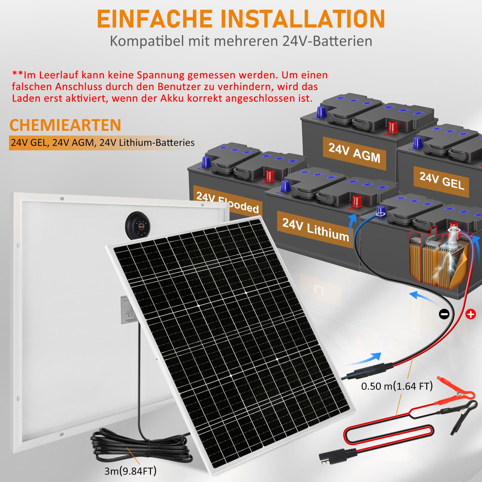 【50W 36V Panel Solar Kit】DERUXI Placa Solar 50 W Kit:Mono Cargador Solar 50W con Integrado Controlador de Carga PWM 6A+2 Pare de Cable SAE,PV Placas Solare Camper para Baterías GEL, AGM, LiFePO₄ 24V