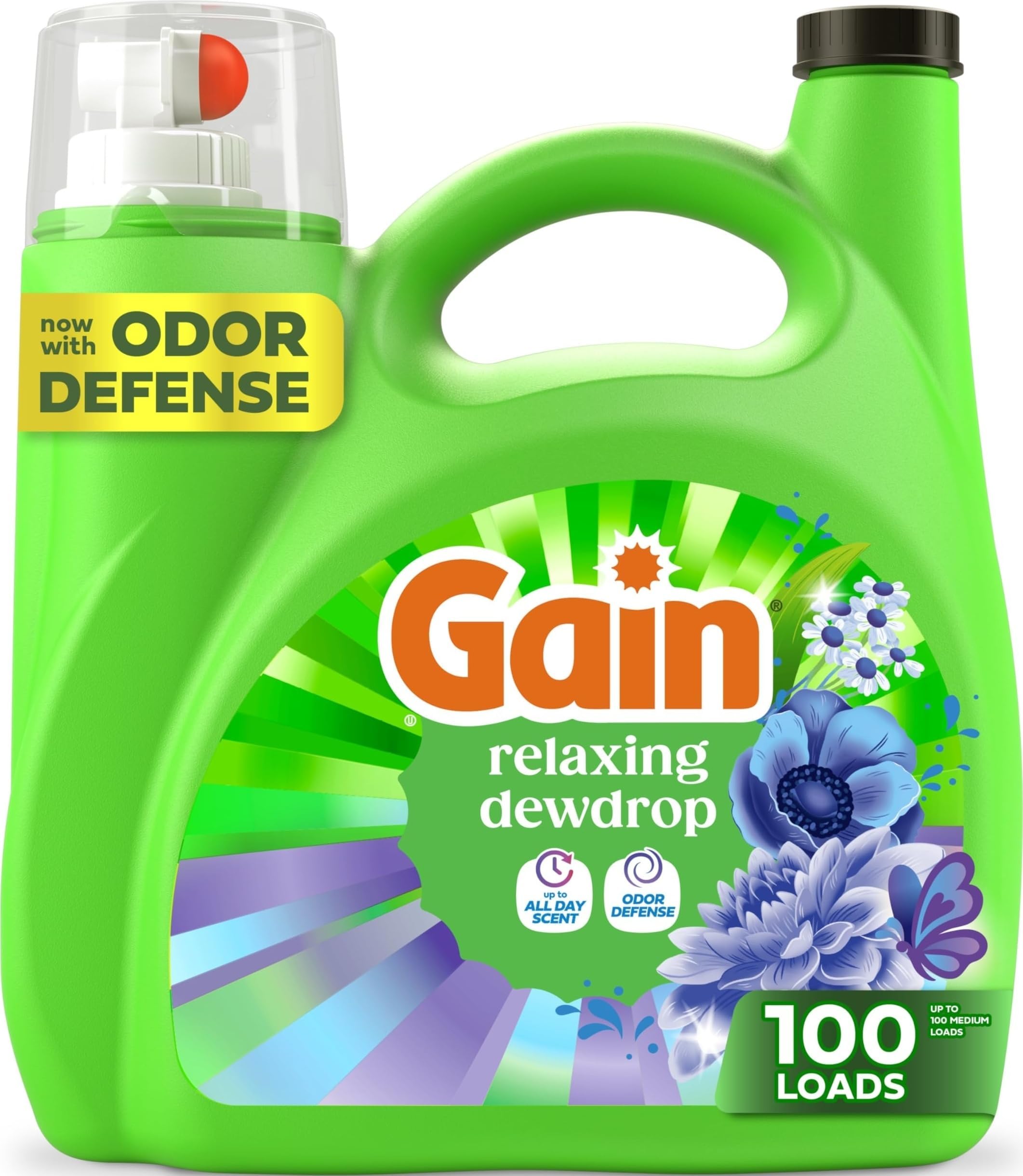 Liquid Laundry Detergent, With Odor Defense, Relaxing Dewdrop Scent, Laundry Soap For HE Washing Machines, 132 fl oz, 100 Loads (Packaging May Vary)