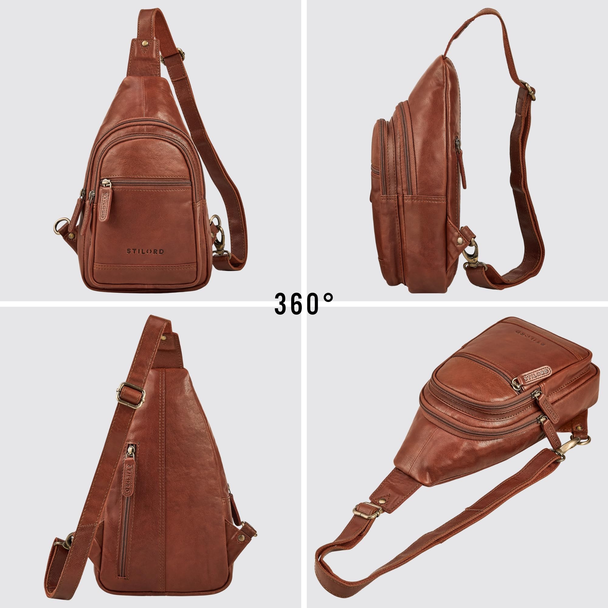 STILORD "Torino Stylishe Sling Bag Herren Leder Schwarz Crossbody Bag - Echtleder Herrentasche zum Umhängen Tablet 8,3 Zoll - Anti-Diebstahl Brustbeutel Reise & Alltag