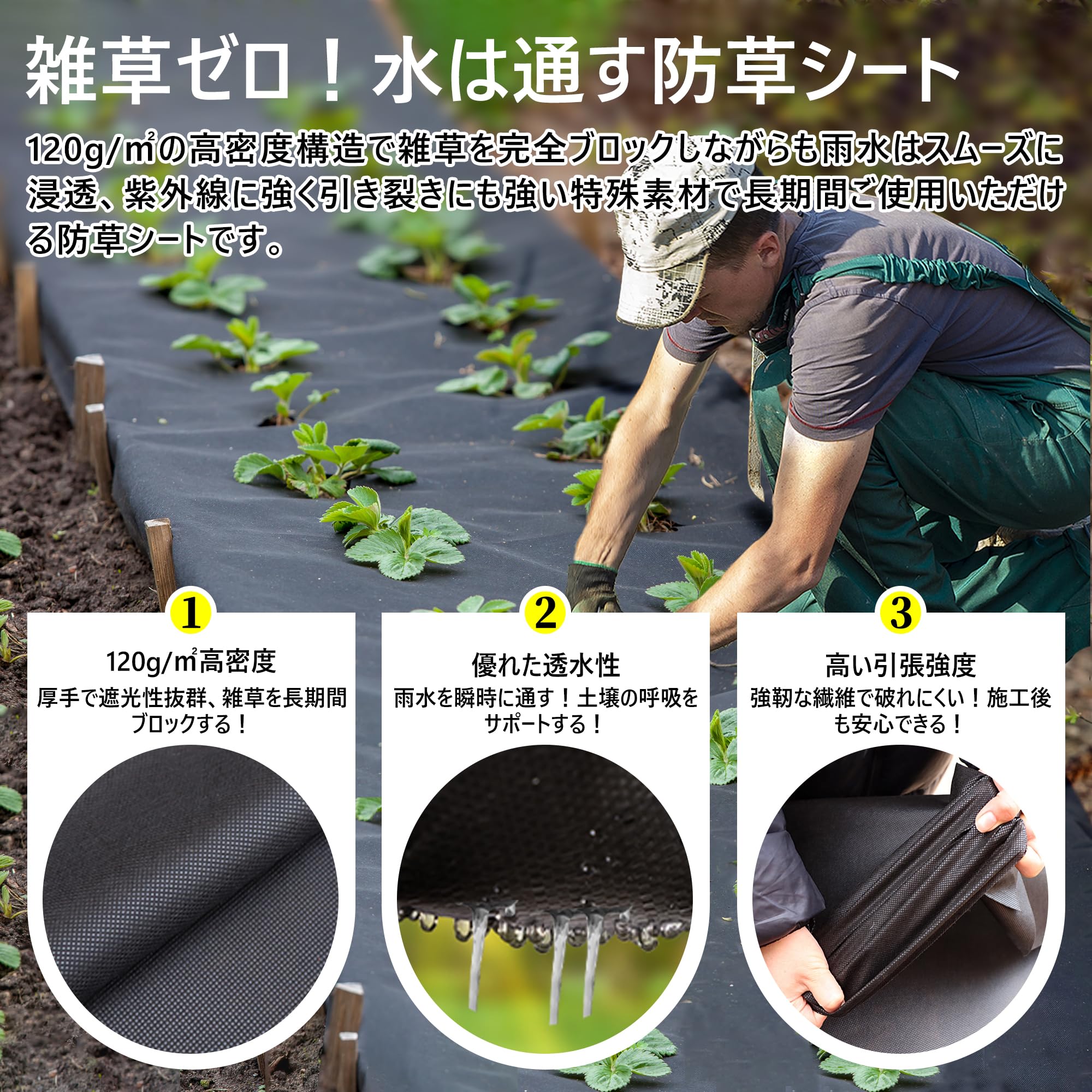 Amazon | YdGalxeon 防草シート 2m幅×50m長 除草シート 不織布 10年