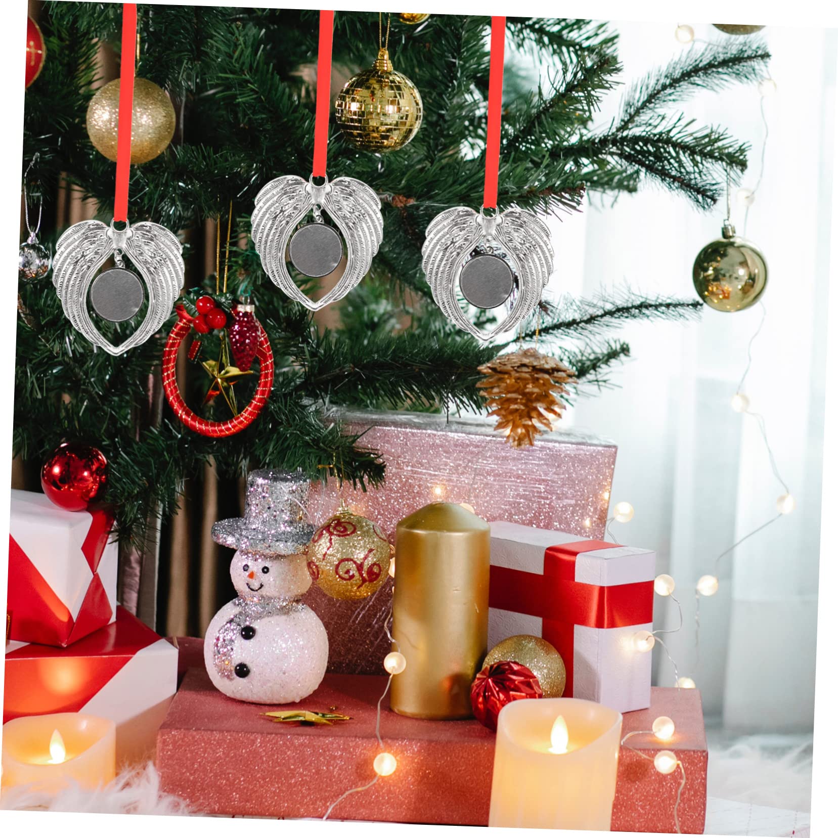 Cabilock 12piezas Adornos Navideños De Alas De Ángel Decoración para Árbol De Navidad Colgantes Sublimables para Fiestas y Eventos Diseño Elegante y Chic para Hogar y Oficina