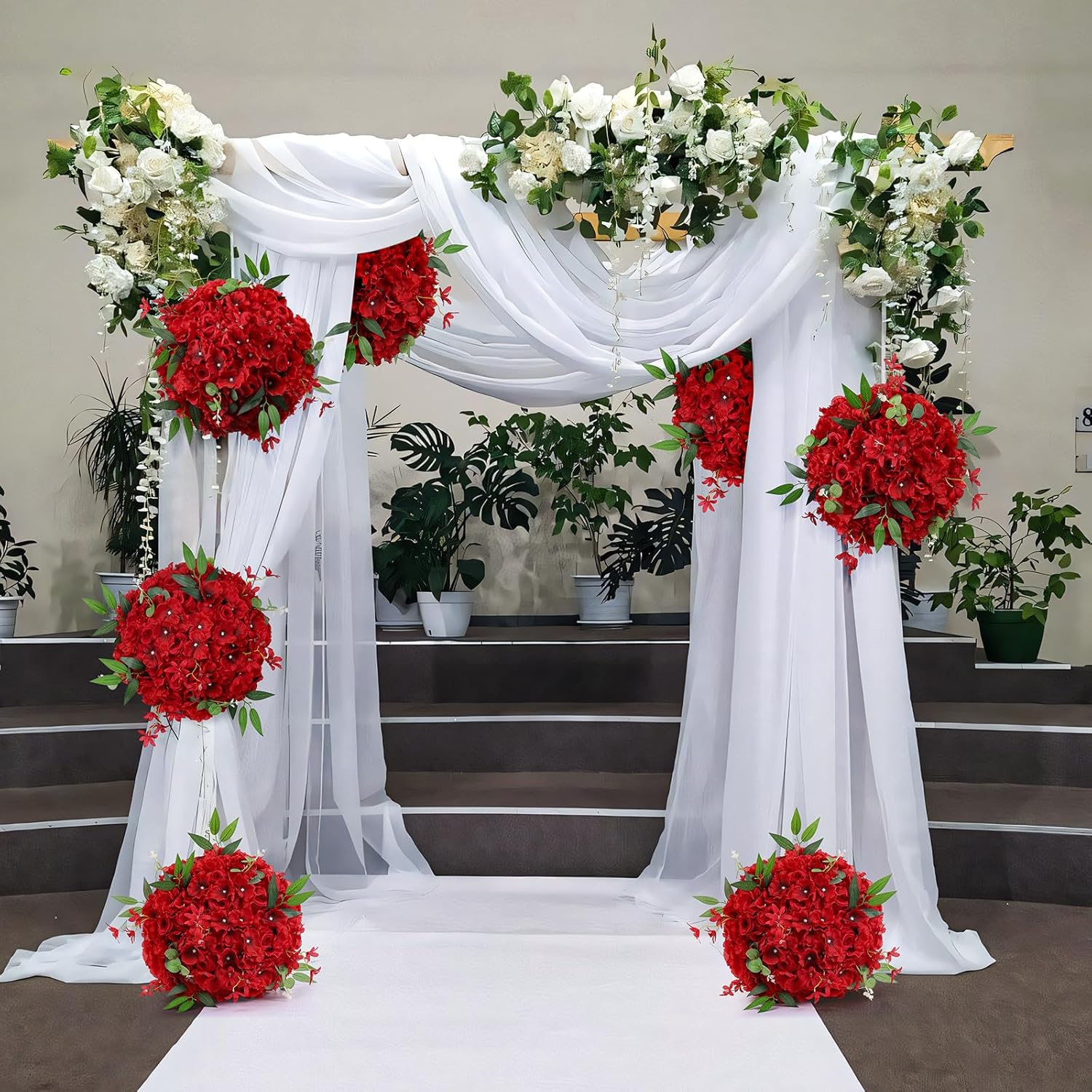 2pcs Wedding centerpieces for Tables 15.8" Red Artificial Flowers Rose Ball Arrangements Silk Flower Balls Floral for Wedding Christmas Party Table Home Decor (2, Red, 15.8'' Diam)