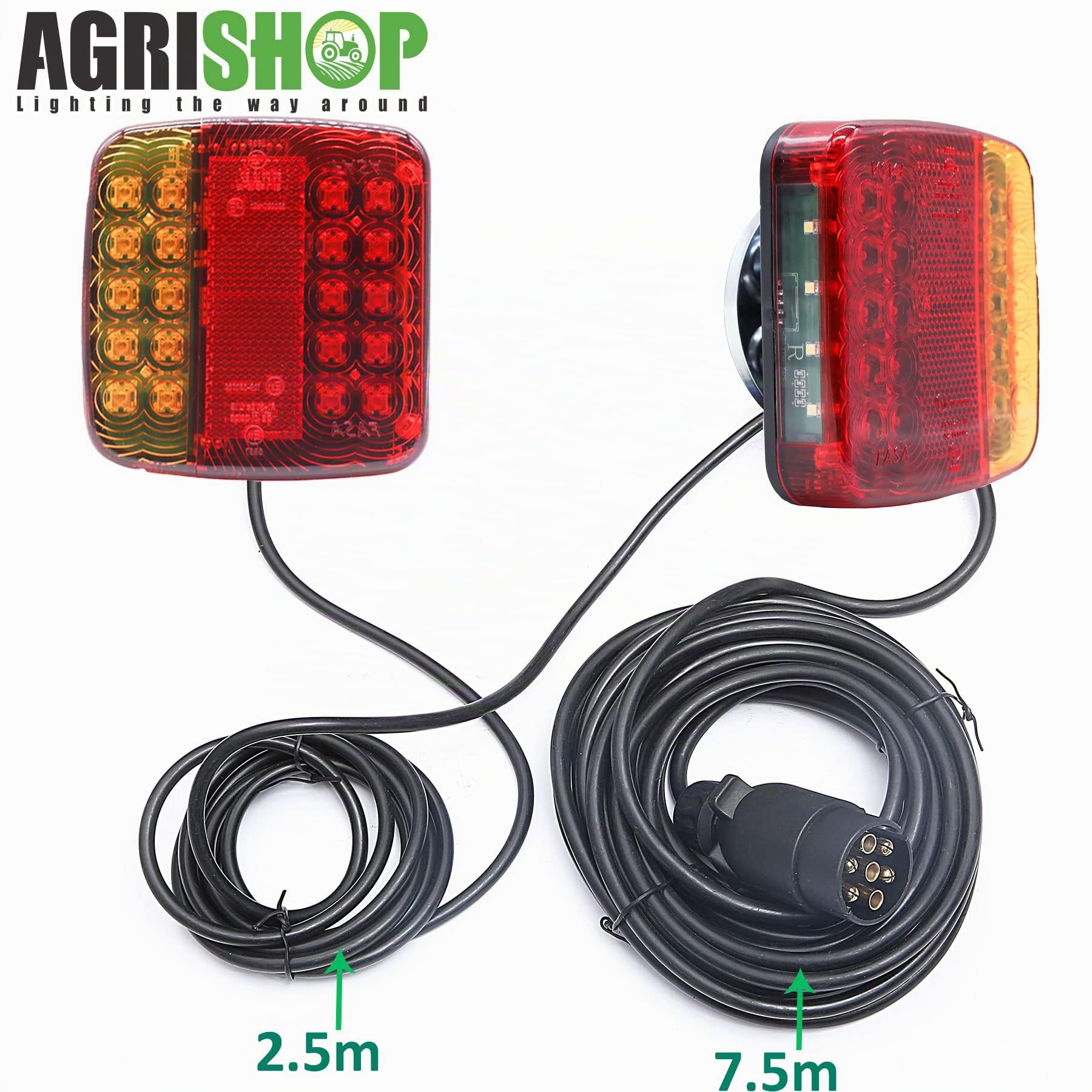 LED Anhänger Rückleuchten Beleuchtung mit Magneten - 12V, 5Funktionen, E-Mark, 7-poliger Stecker, 7,5m Kabel, Magnetische LED Rücklichter für Anhänger, KFZ, PKW, Wohnwagen