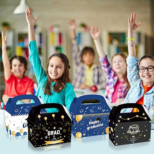 Miniatura 6 de Paquete de 24 cajas de recuerdo de fiesta, bolsas de regalo de graduación, cajas azules y negras y doradas para la clase de 2023, suministros de
