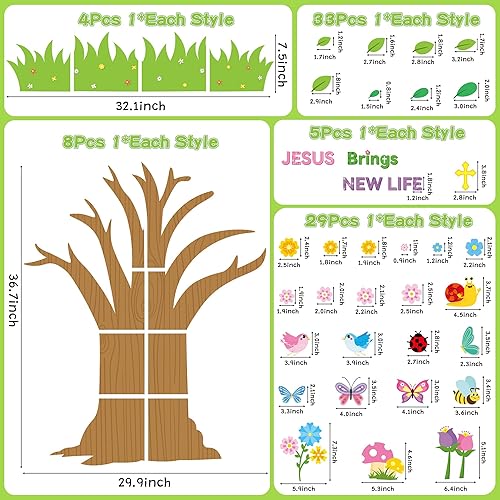Miniatura 2 de Yopyame Juego de 89 tablones de anuncios de árbol de aula cristiana de Jesús Brings New Life, decoración de árbol de clase religiosa de primavera,