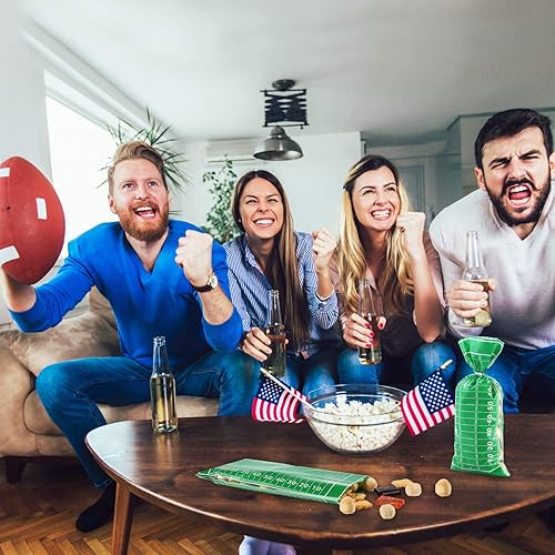 Miniatura 5 de Blulu 100 bolsas de golosinas de fútbol de celofán sellables con calor y lazos plateados para decoración de fiesta de cumpleaños temática de fútbol